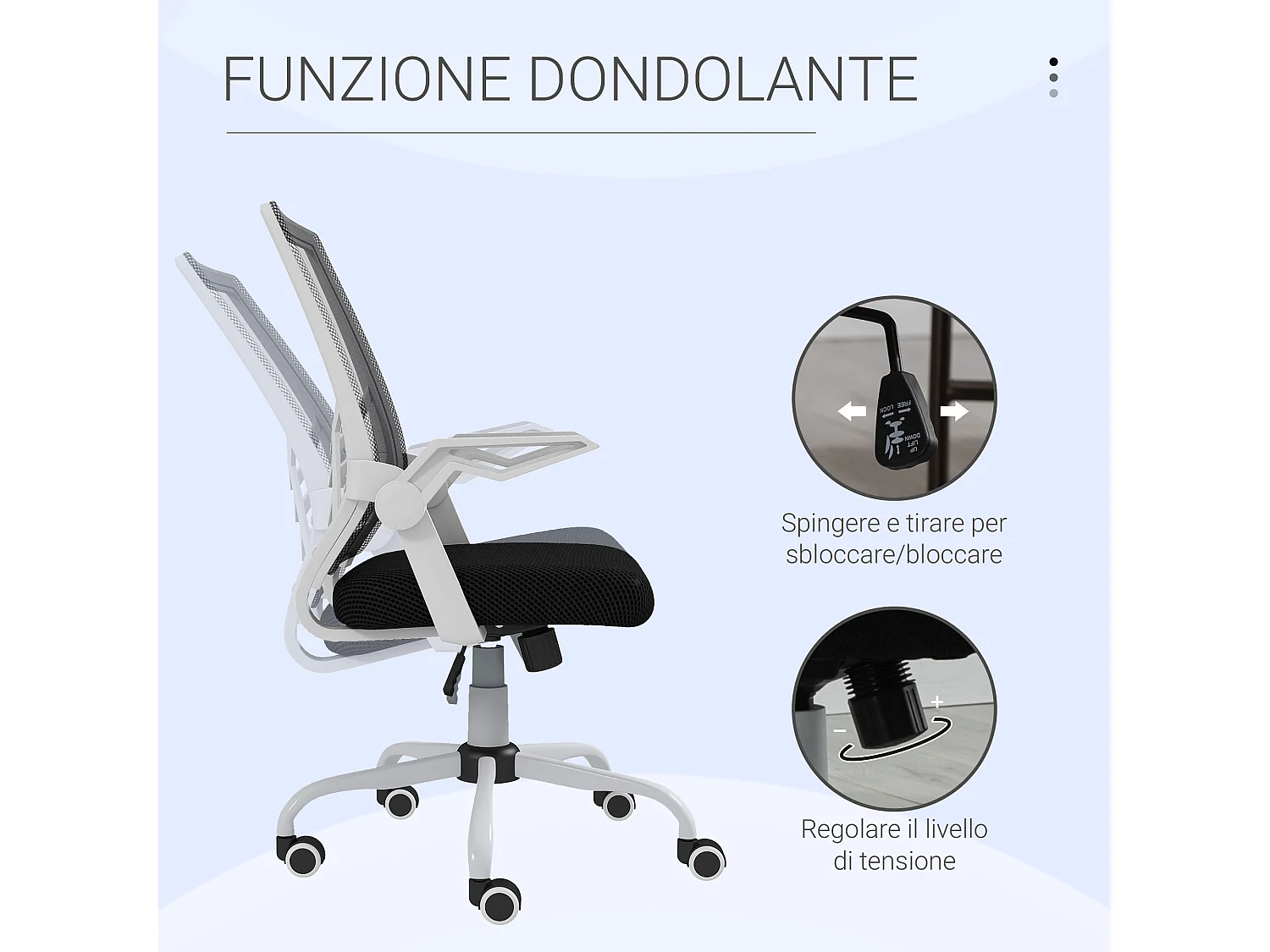 Sedia da ufficio ergonomica ad altezza regolabile bianca e nera