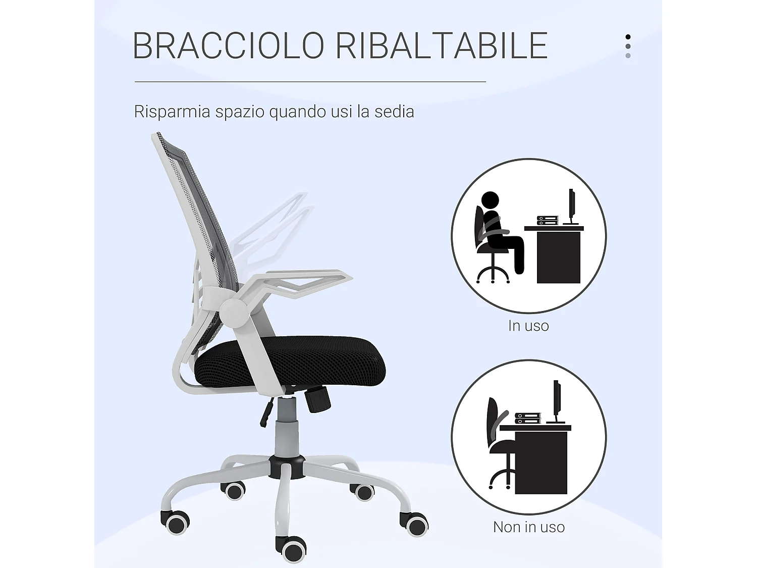 Sedia da ufficio ergonomica ad altezza regolabile bianca e nera