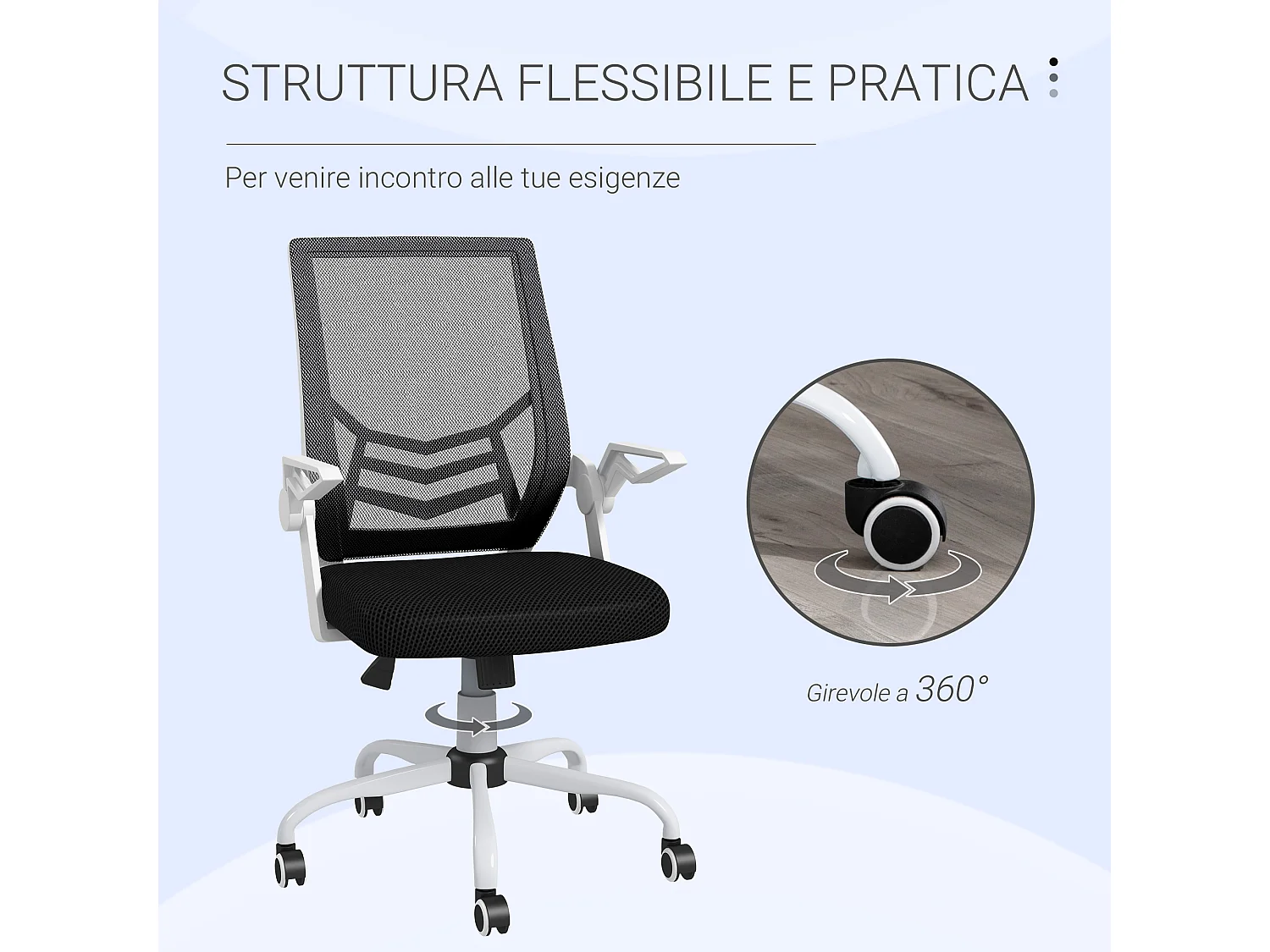 Sedia da ufficio ergonomica ad altezza regolabile bianca e nera