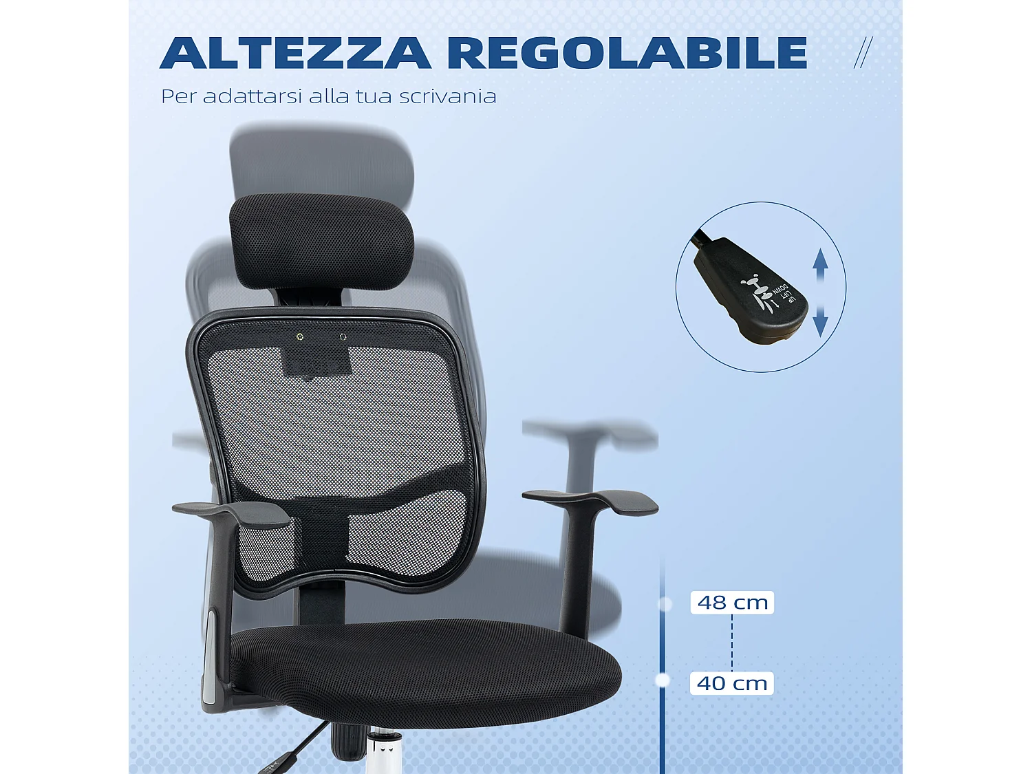 Sedia da ufficio ergonomica e regolabile con poggiatesta nero