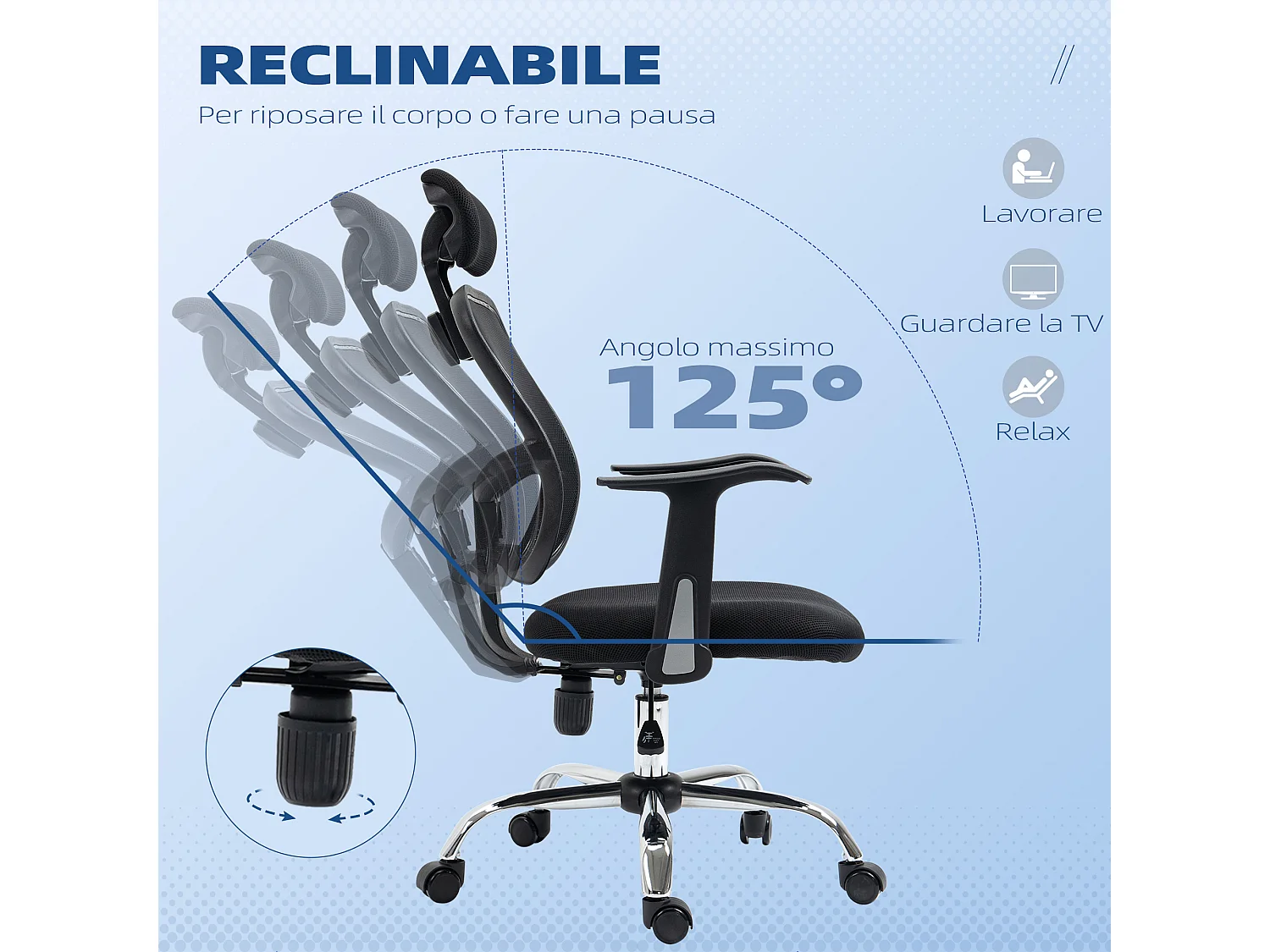 Sedia da ufficio ergonomica e regolabile con poggiatesta nero