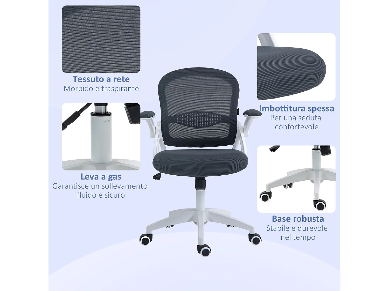 Sedia da ufficio ergonomica con altezza regolabile grigio