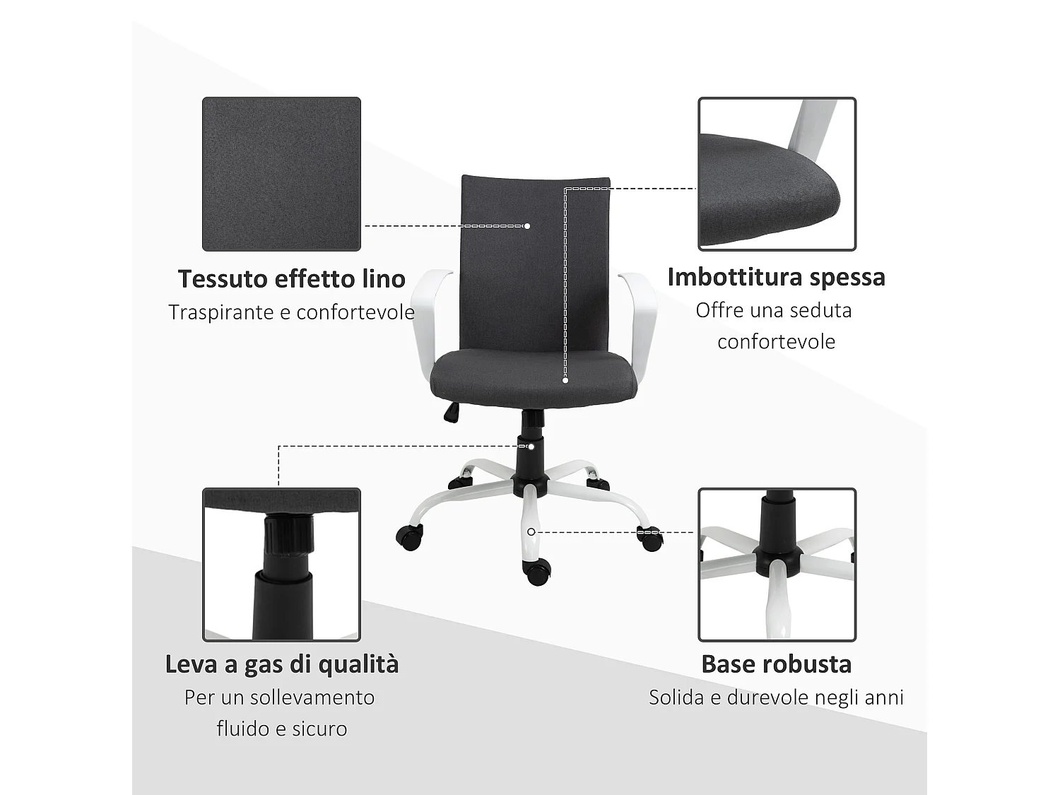 Sedia da ufficio ergonomica e regolabile per scrivania grigio scuro