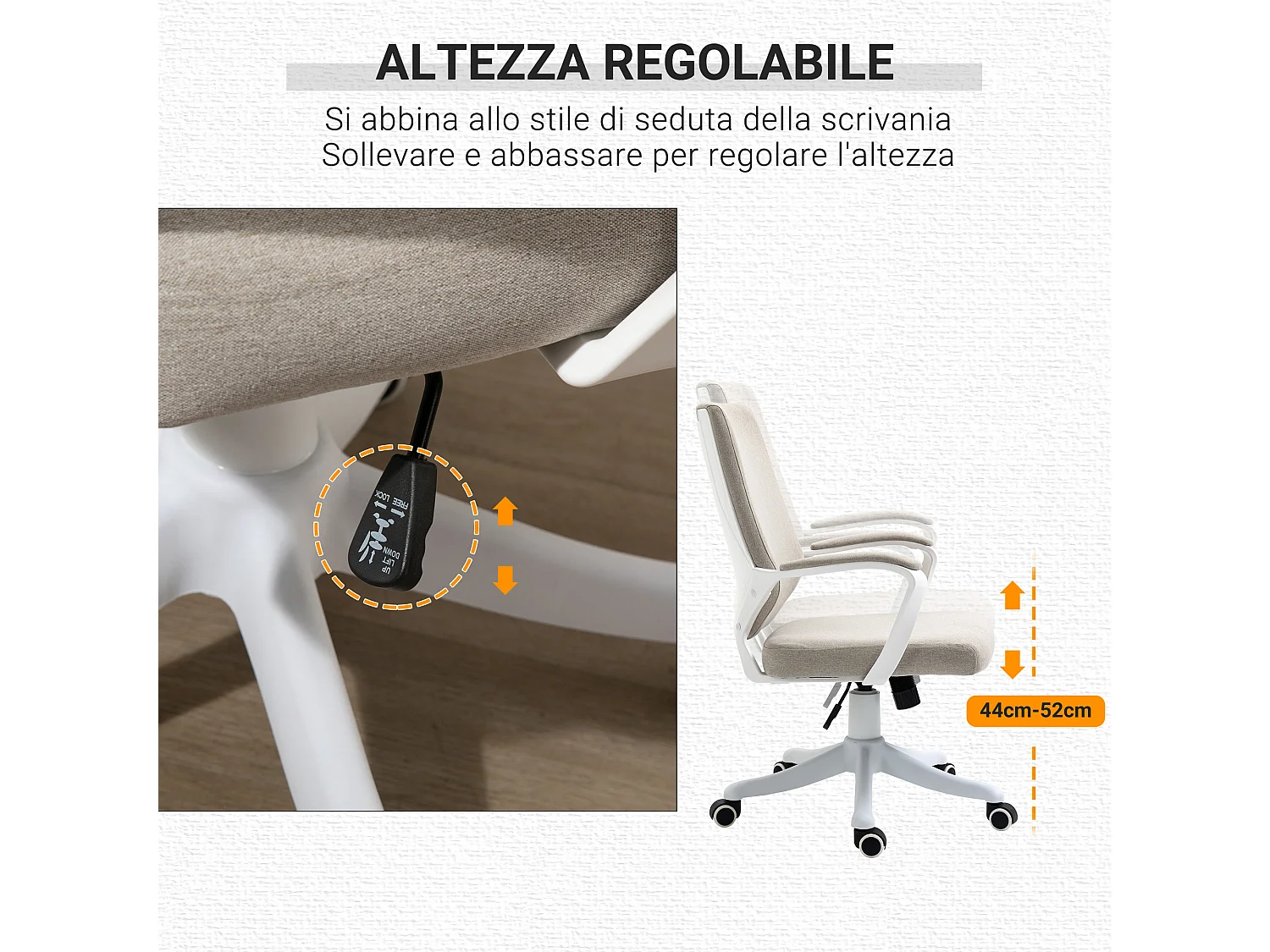Sedia da ufficio con altezza regolabile e funzione dondolo beige