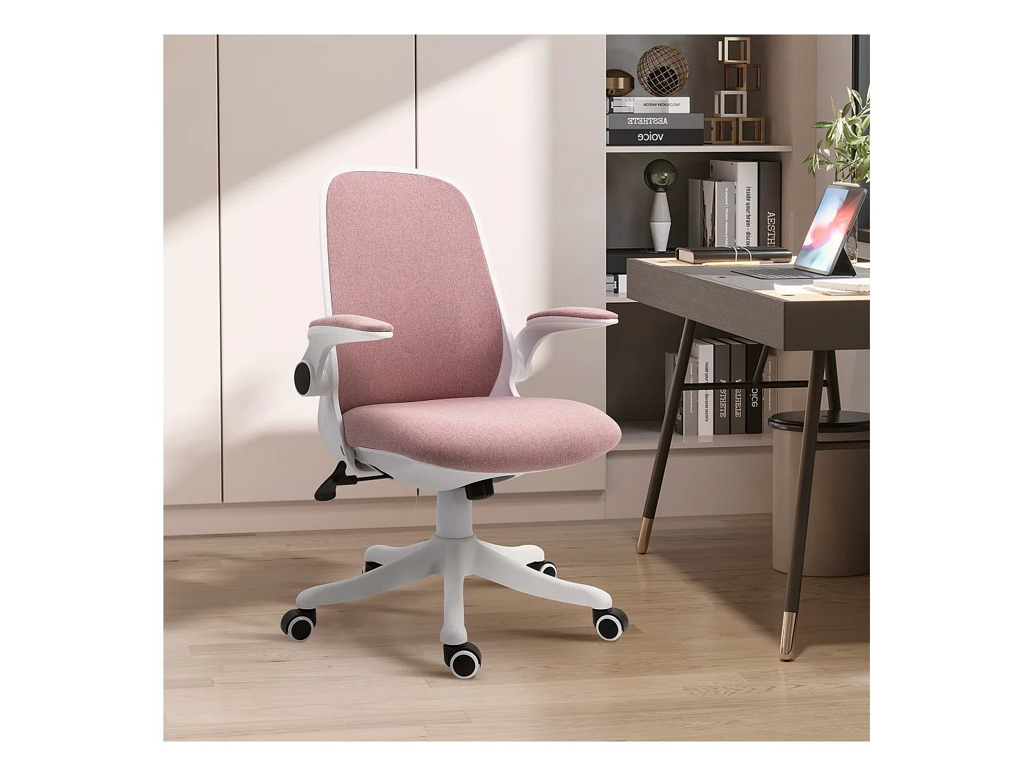 Sedia da ufficio ergonomica ad altezza regolabile bianca e rosa