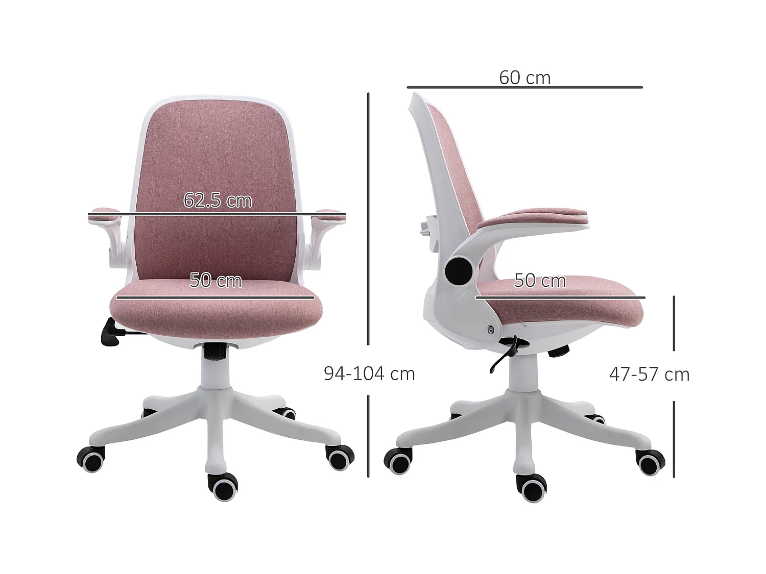 Sedia da ufficio ergonomica ad altezza regolabile bianca e rosa