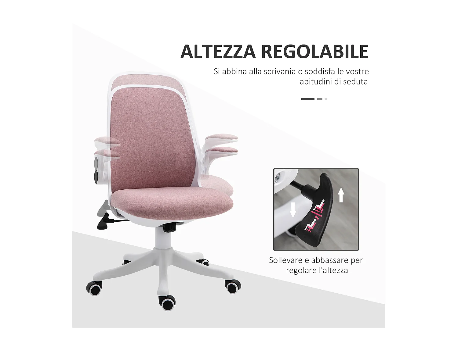 Sedia da ufficio ergonomica ad altezza regolabile bianca e rosa