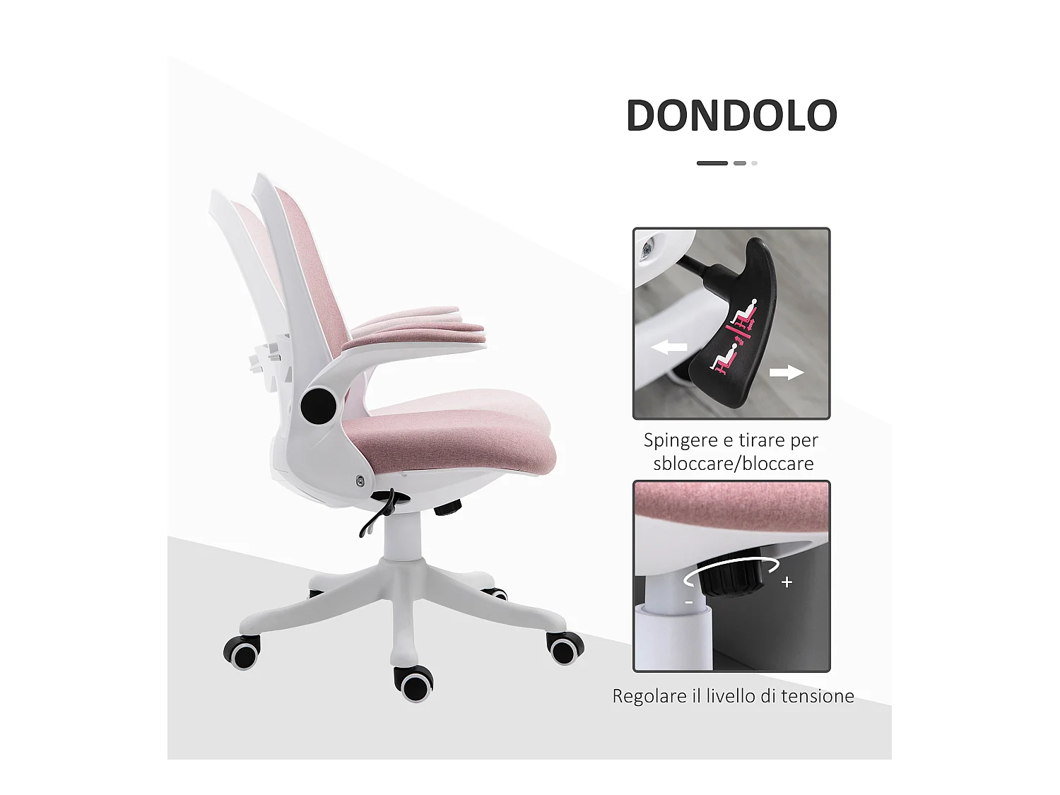Sedia da ufficio ergonomica ad altezza regolabile bianca e rosa
