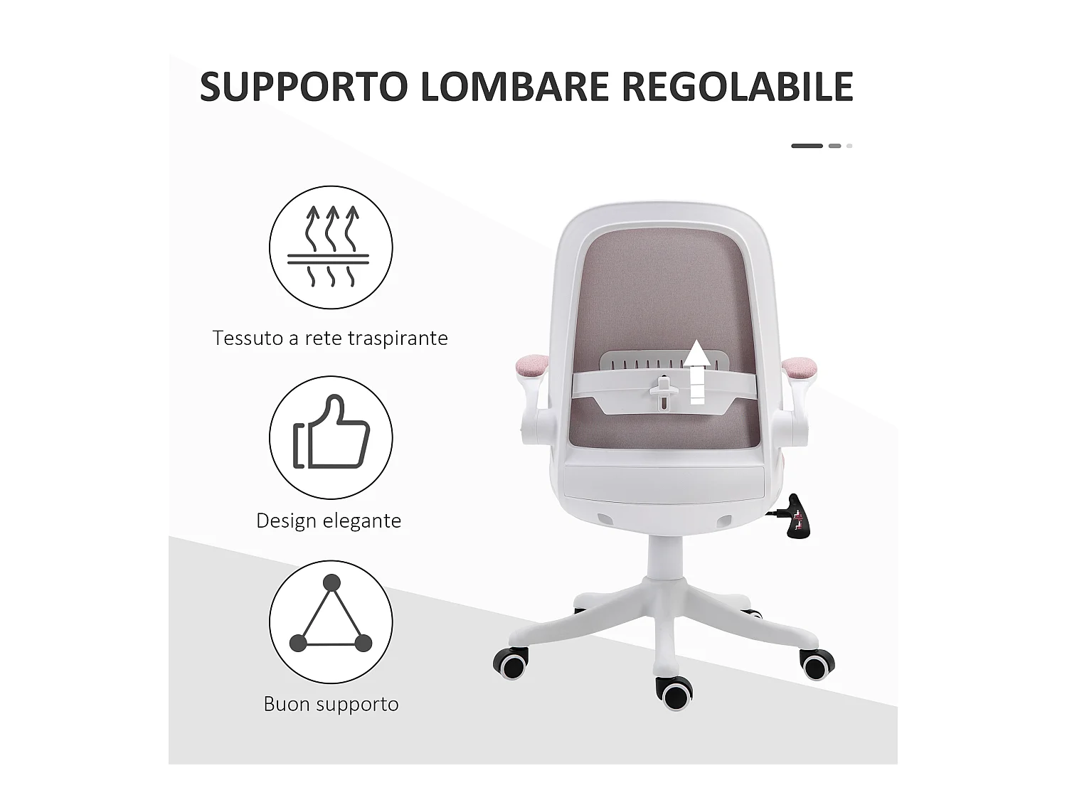 Sedia da ufficio ergonomica ad altezza regolabile bianca e rosa