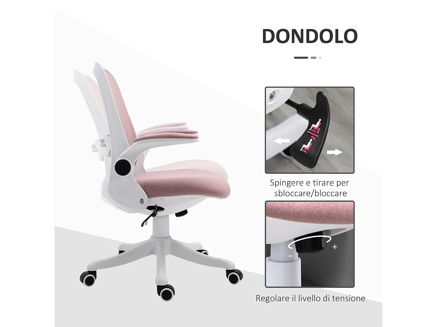 Sedia da ufficio ergonomica ad altezza regolabile bianca e rosa