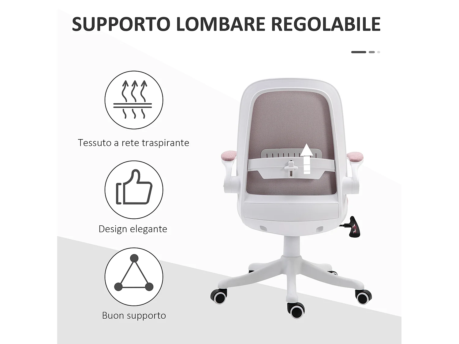 Sedia da ufficio ergonomica ad altezza regolabile bianca e rosa