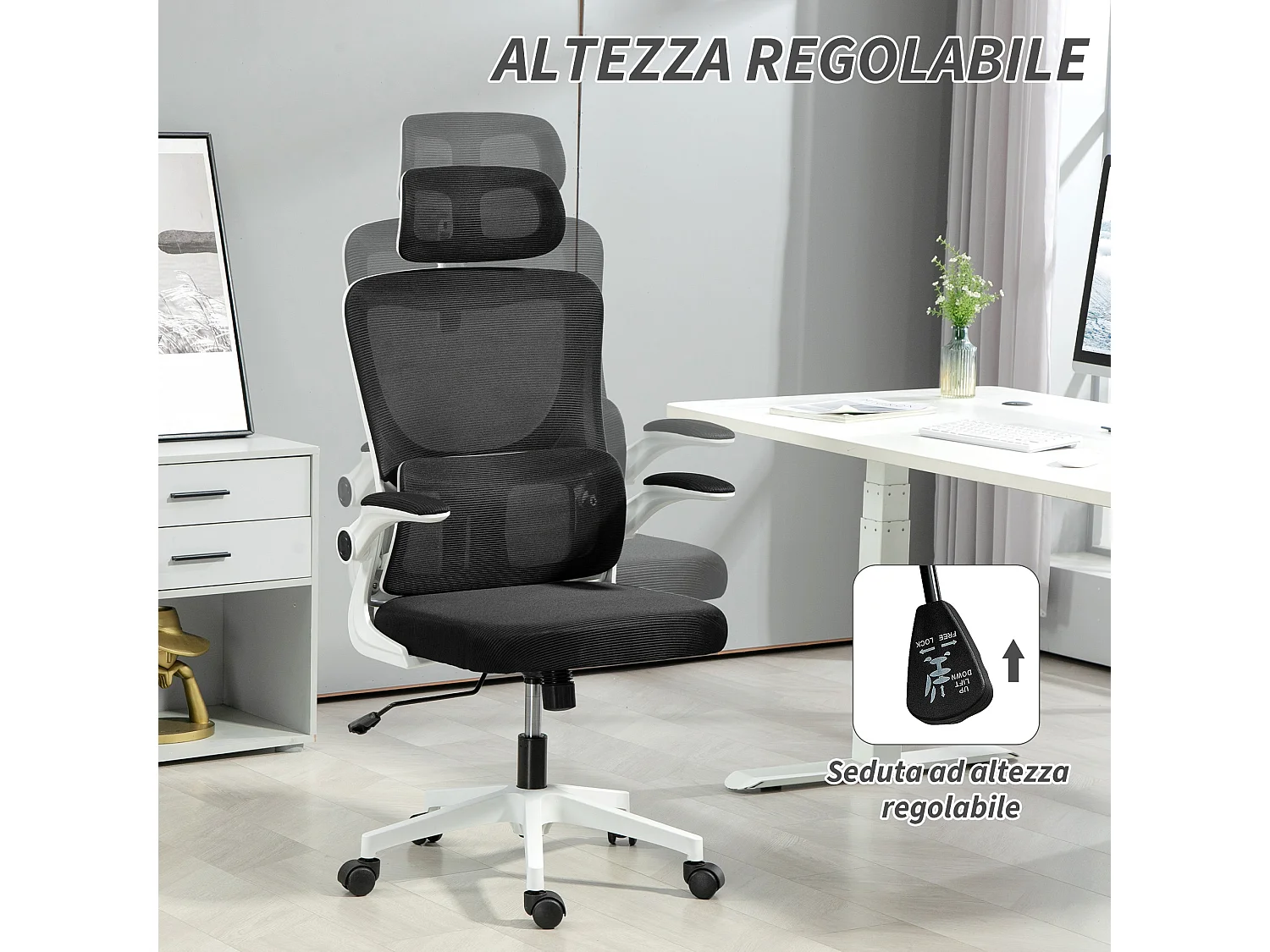 Sedia da ufficio ergonomica con poggiatesta rimovibile nero