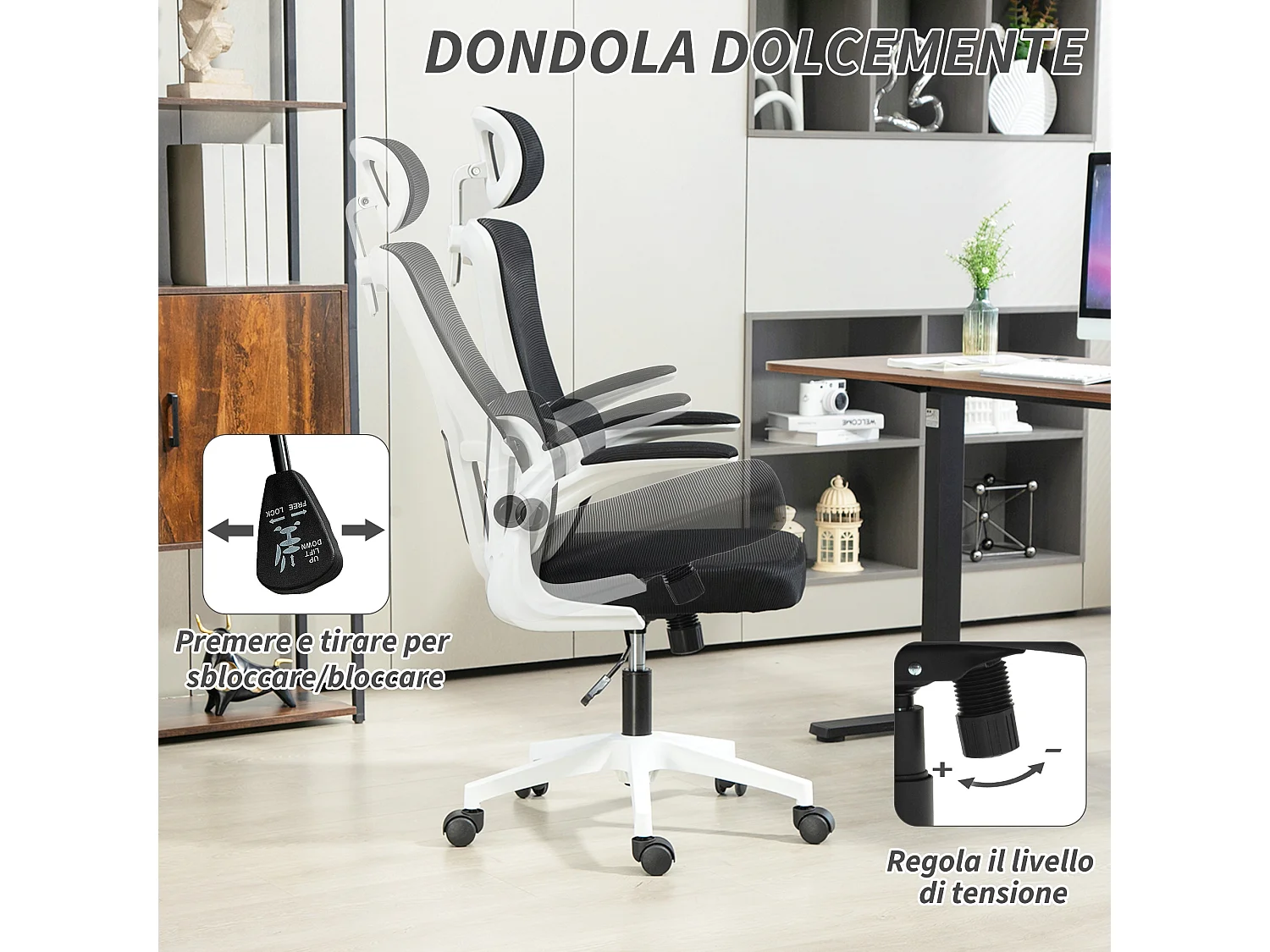 Sedia da ufficio ergonomica con poggiatesta rimovibile nero