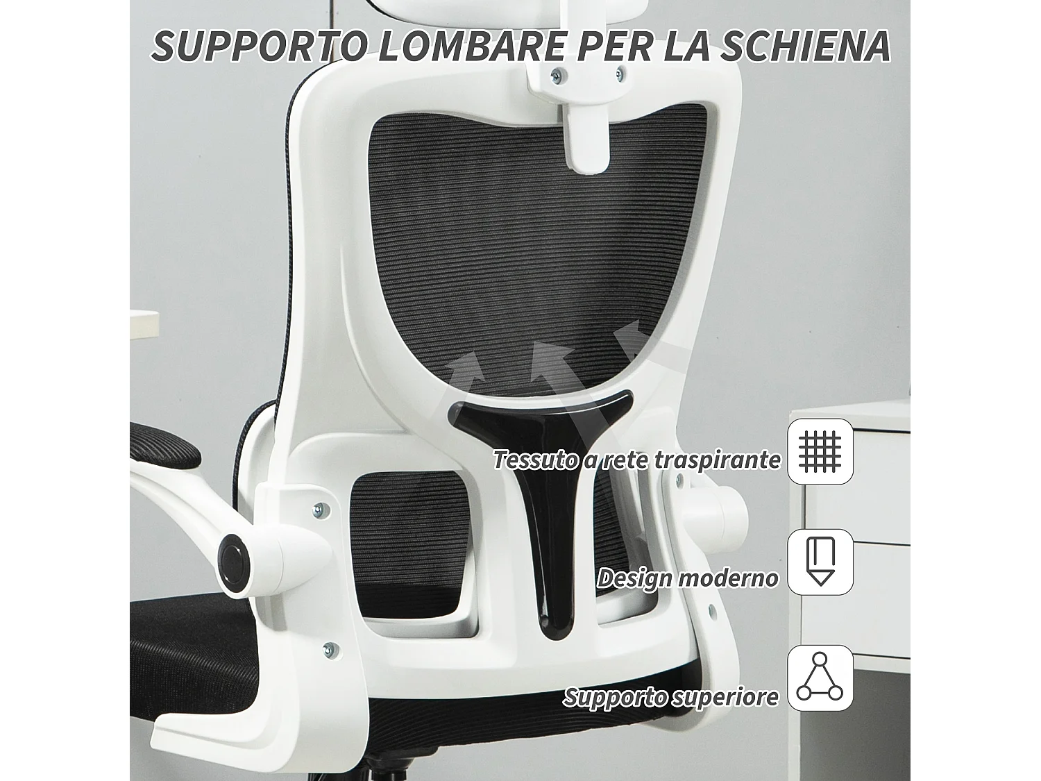 Sedia da ufficio ergonomica con poggiatesta rimovibile nero