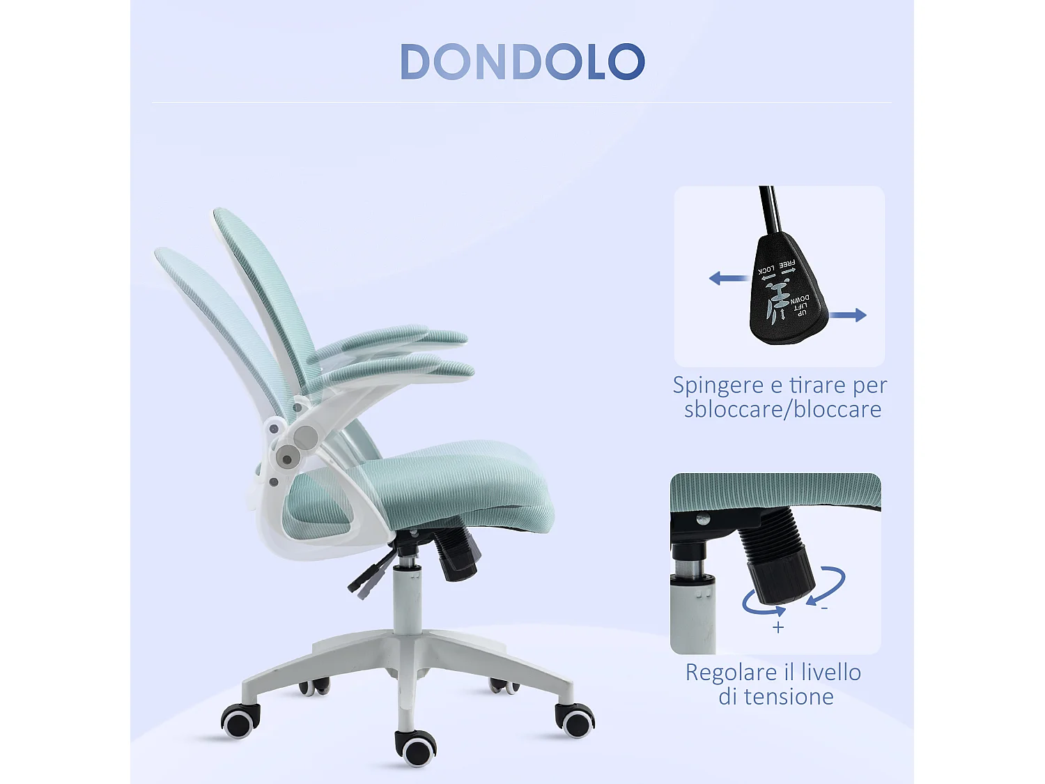Sedia da ufficio ergonomica con altezza regolabile azzurro