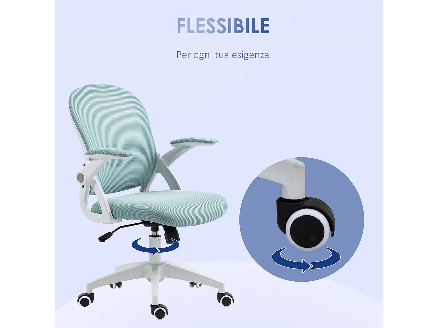 Sedia da ufficio ergonomica con altezza regolabile azzurro