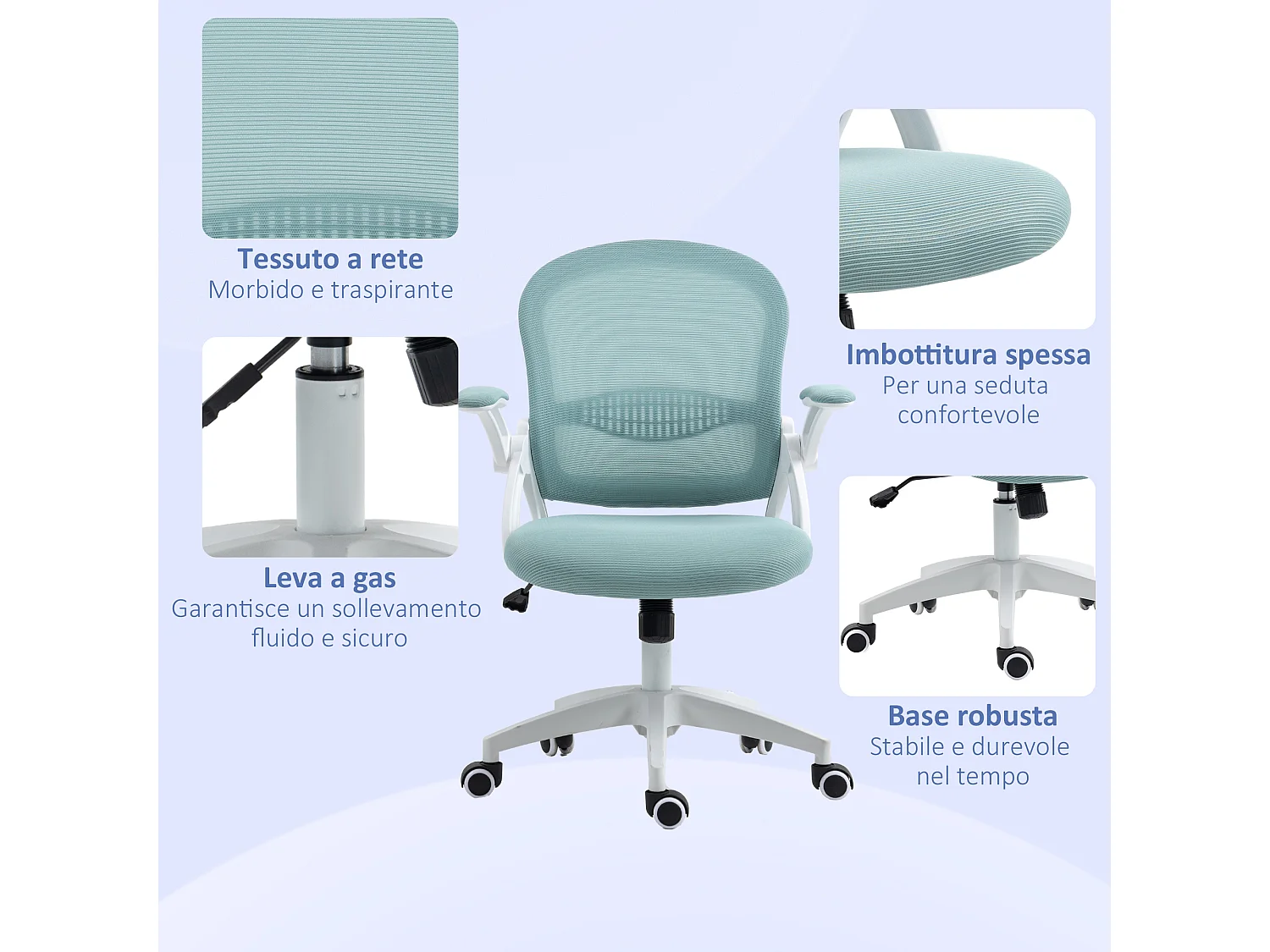 Sedia da ufficio ergonomica con altezza regolabile azzurro