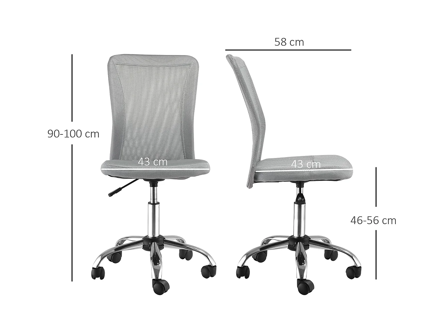 Sedia da ufficio senza braccioli ergonomica in tessuto a rete grigio