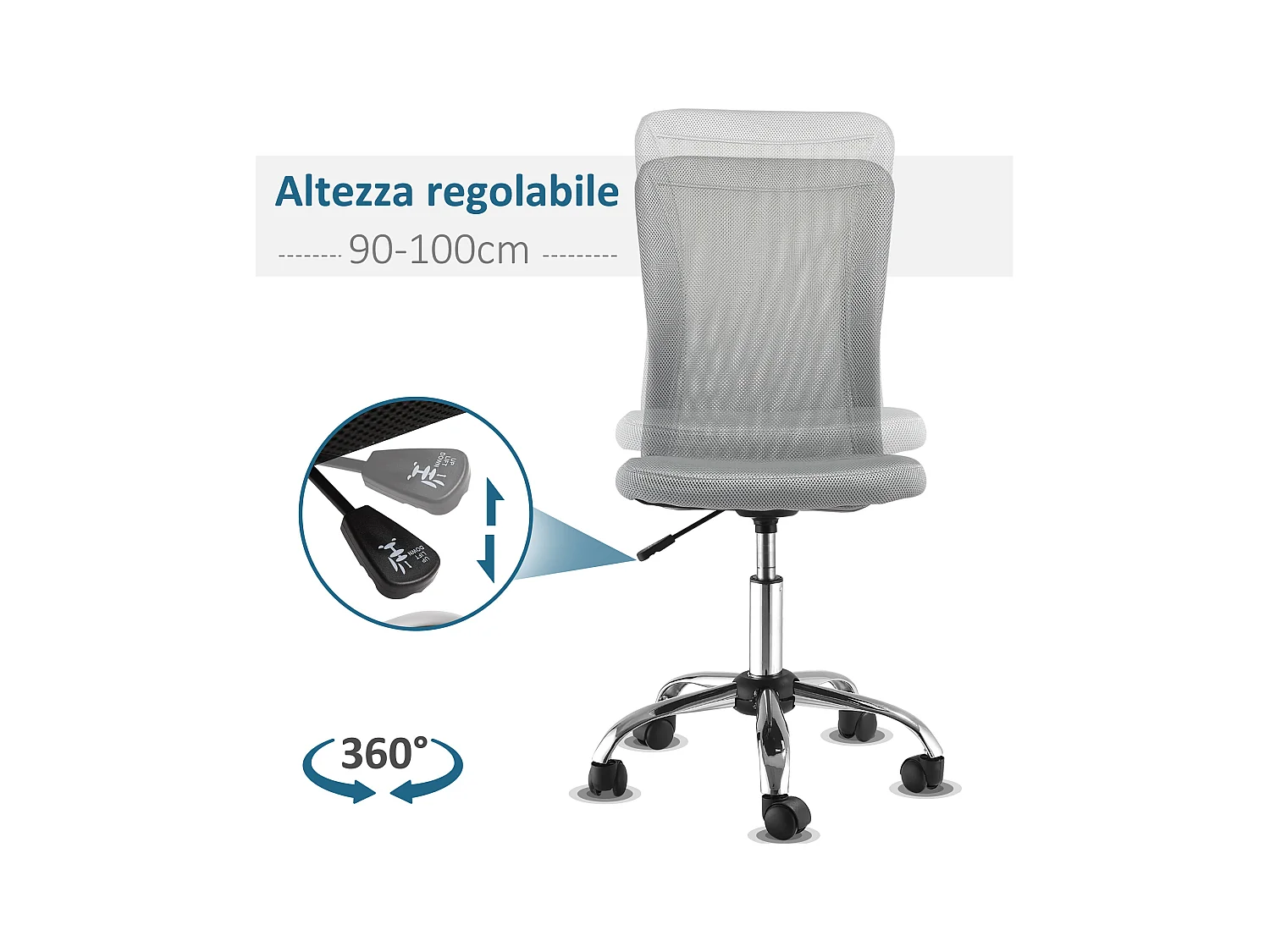 Sedia da ufficio senza braccioli ergonomica in tessuto a rete grigio