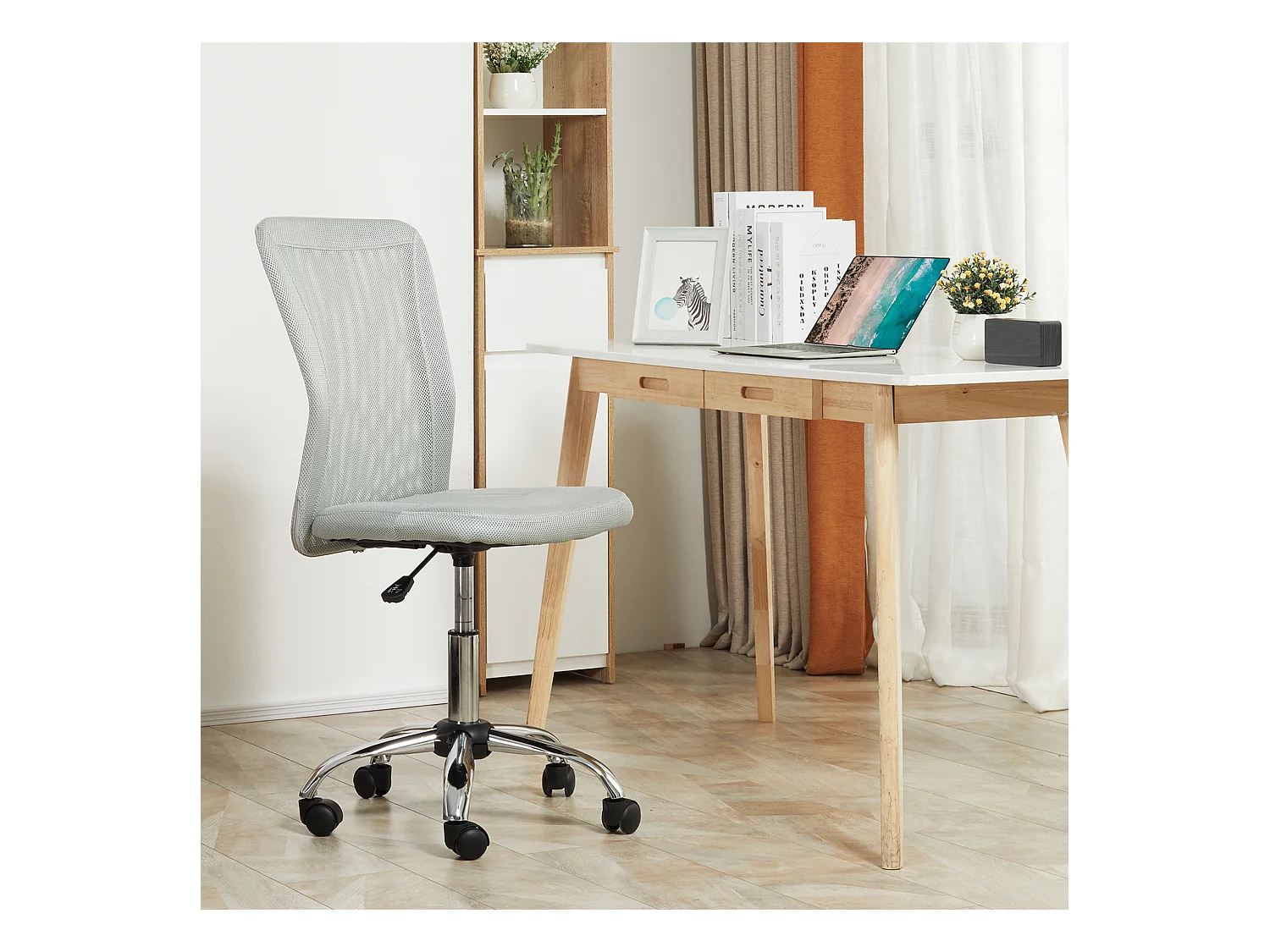 Sedia da ufficio senza braccioli ergonomica in tessuto a rete grigio