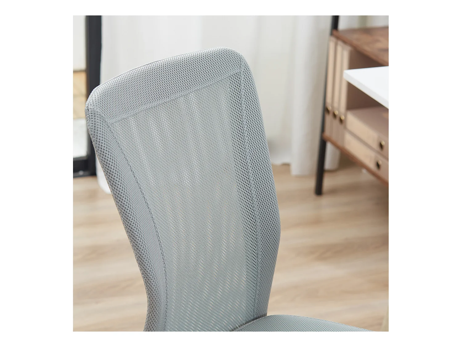 Sedia da ufficio senza braccioli ergonomica in tessuto a rete grigio