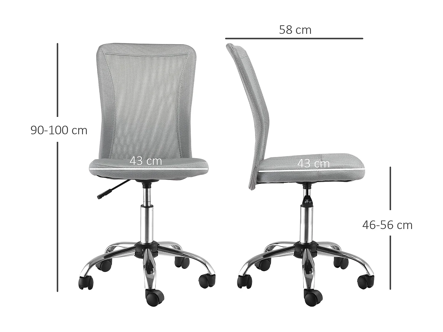 Sedia da ufficio senza braccioli ergonomica in tessuto a rete grigio