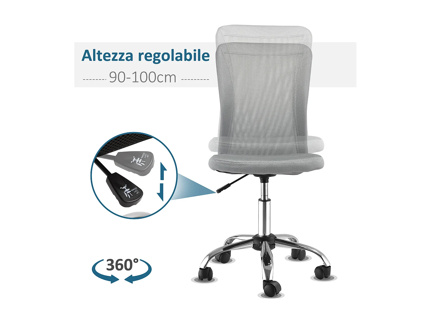 Sedia da ufficio senza braccioli ergonomica in tessuto a rete grigio