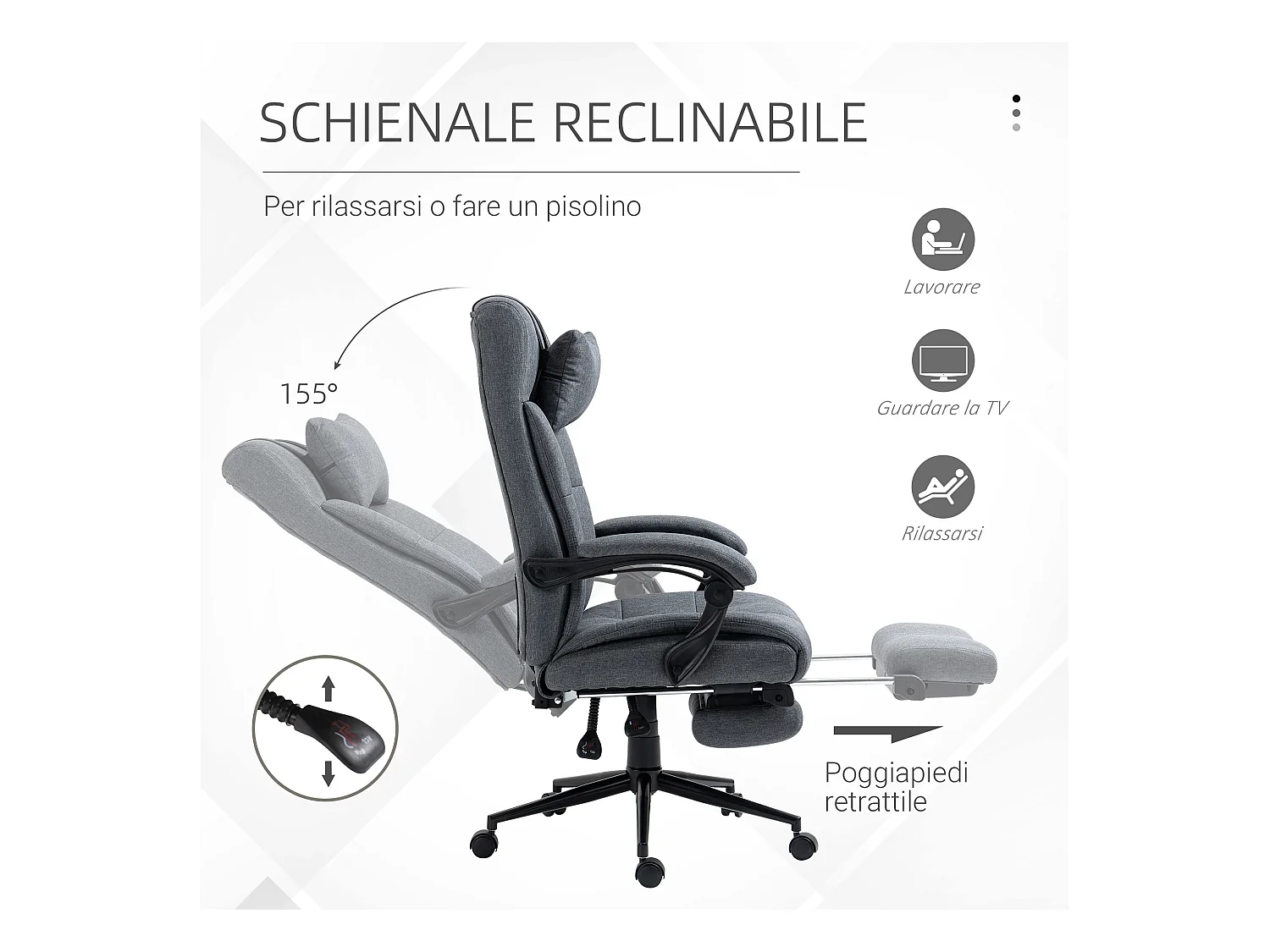 Sedia ufficio ergonomica reclinabile poggiatesta poggiapiedi