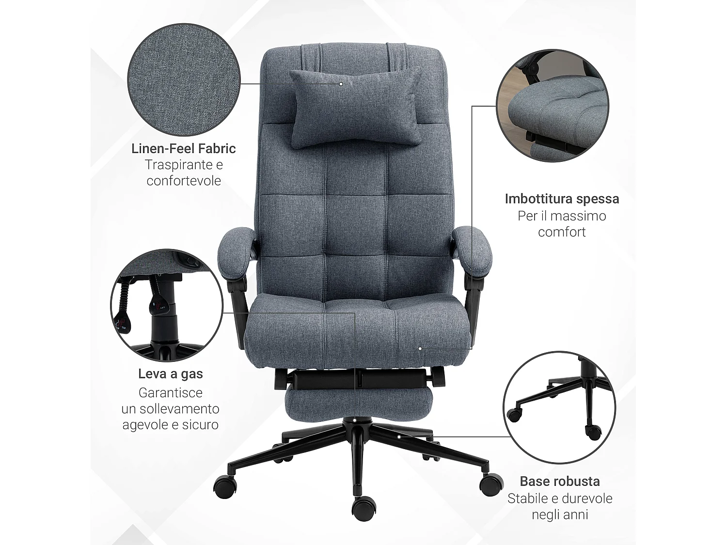 Sedia ufficio ergonomica reclinabile poggiatesta poggiapiedi