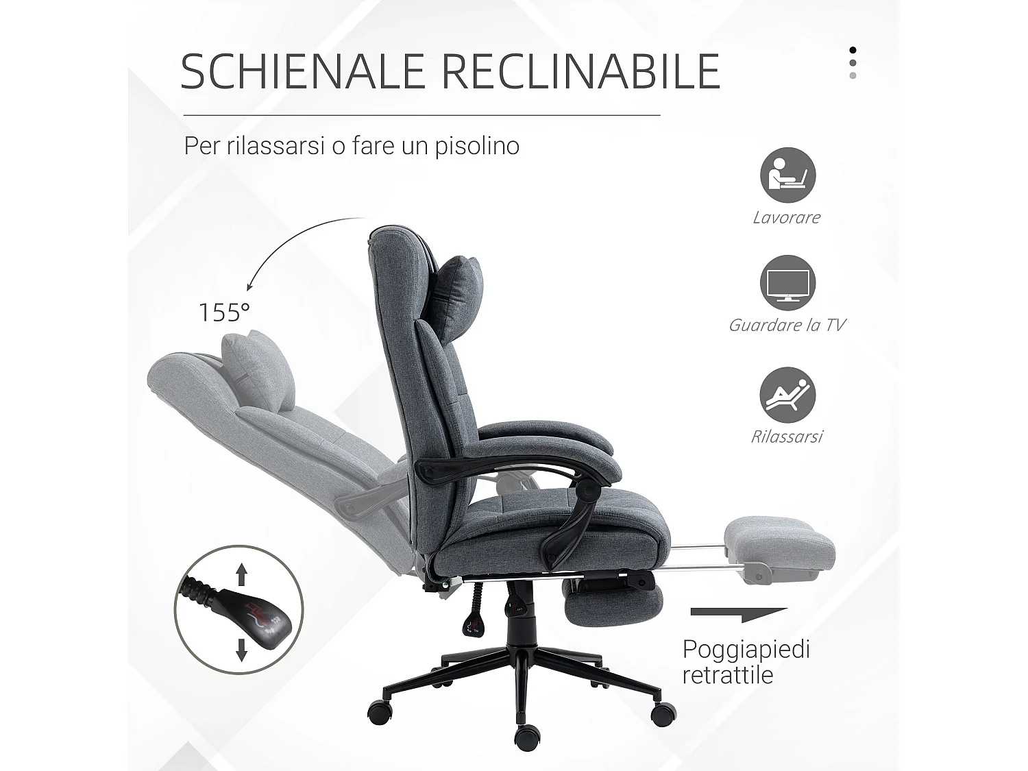 Sedia ufficio ergonomica reclinabile poggiatesta poggiapiedi