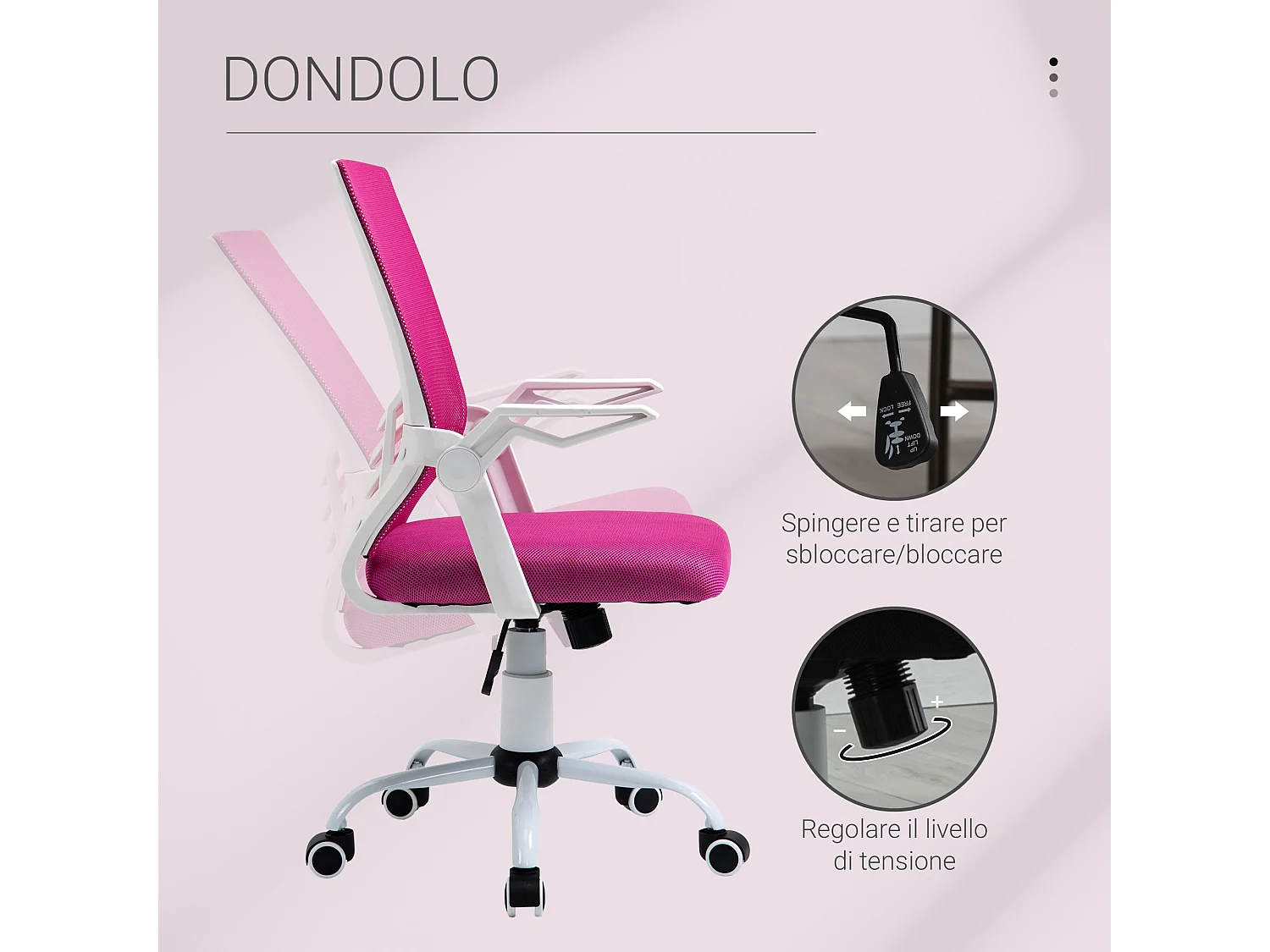 Sedia da ufficio ergonomica supporto lombare in tessuto rosa