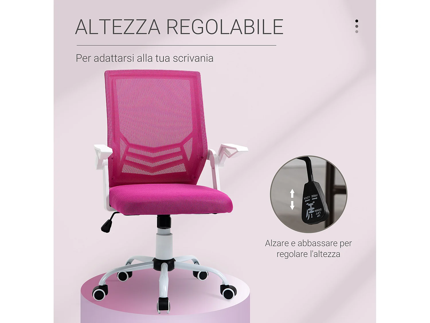 Sedia da ufficio ergonomica supporto lombare in tessuto rosa