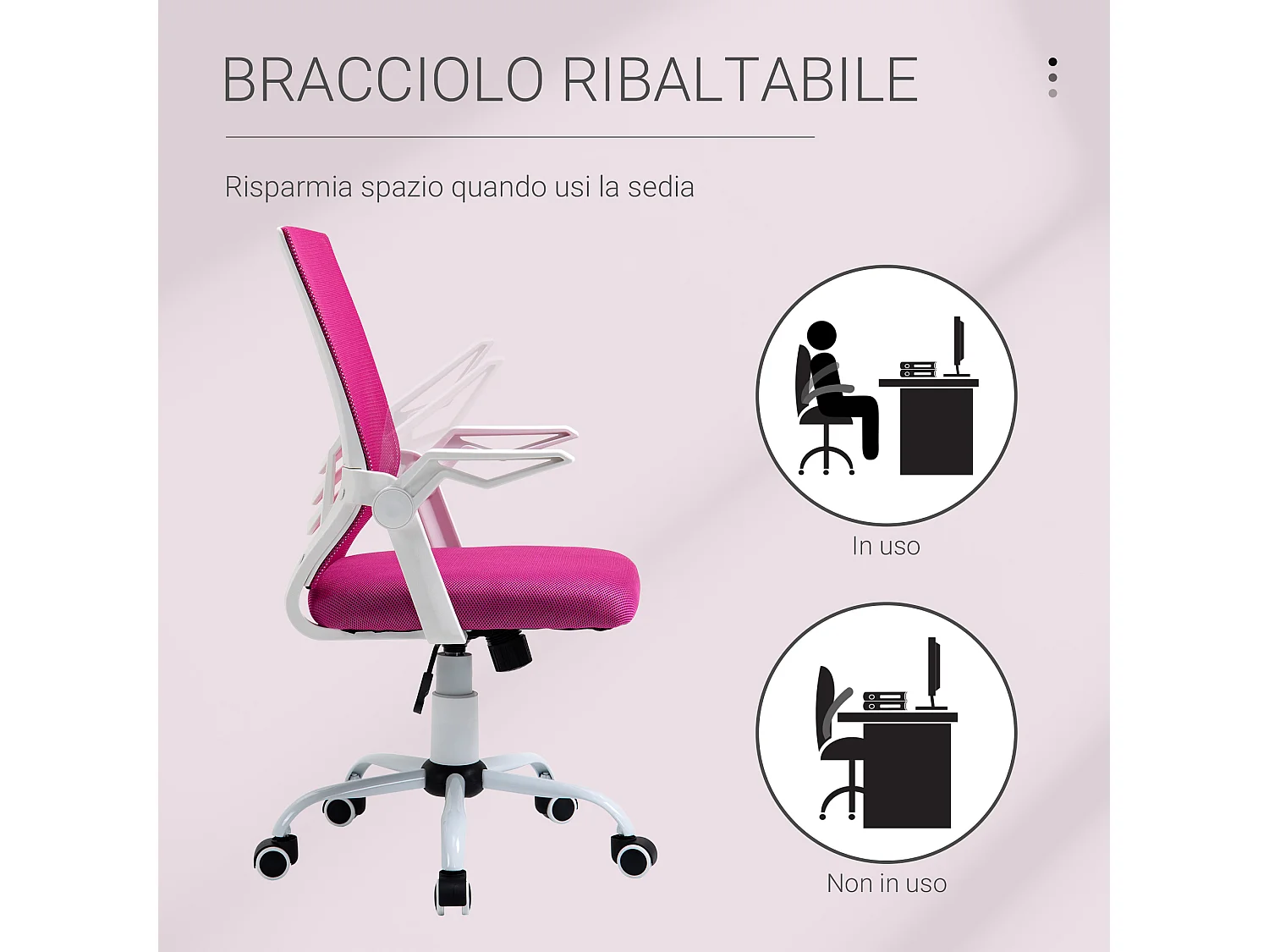 Sedia da ufficio ergonomica supporto lombare in tessuto rosa
