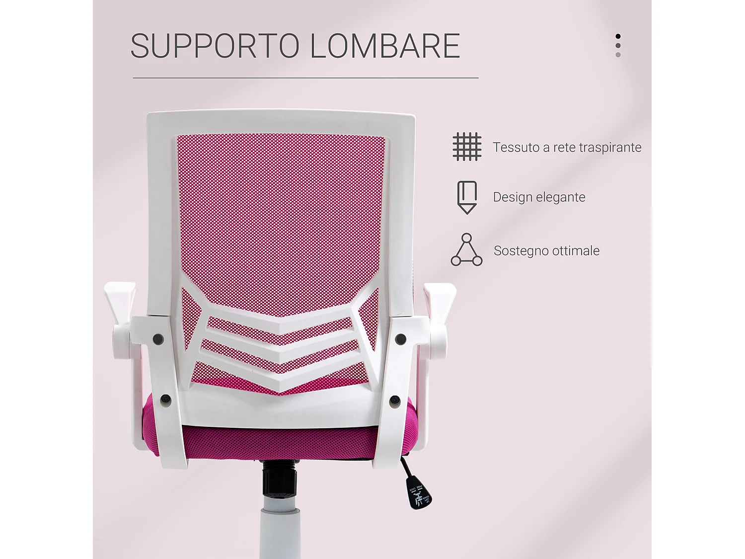 Sedia da ufficio ergonomica supporto lombare in tessuto rosa