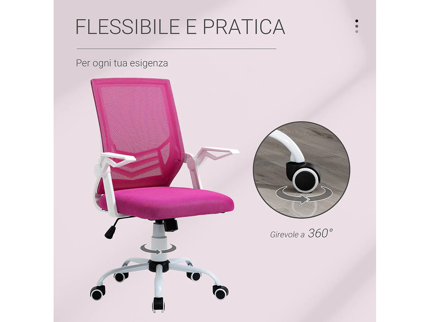 Sedia da ufficio ergonomica supporto lombare in tessuto rosa