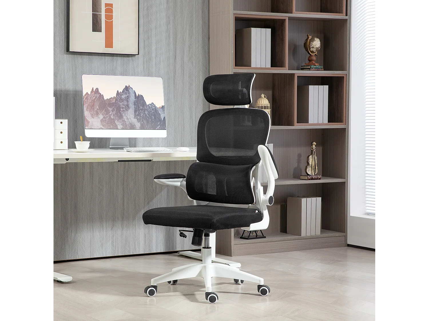 Sedia da ufficio ergonomica con poggiatesta e altezza regolabili nero