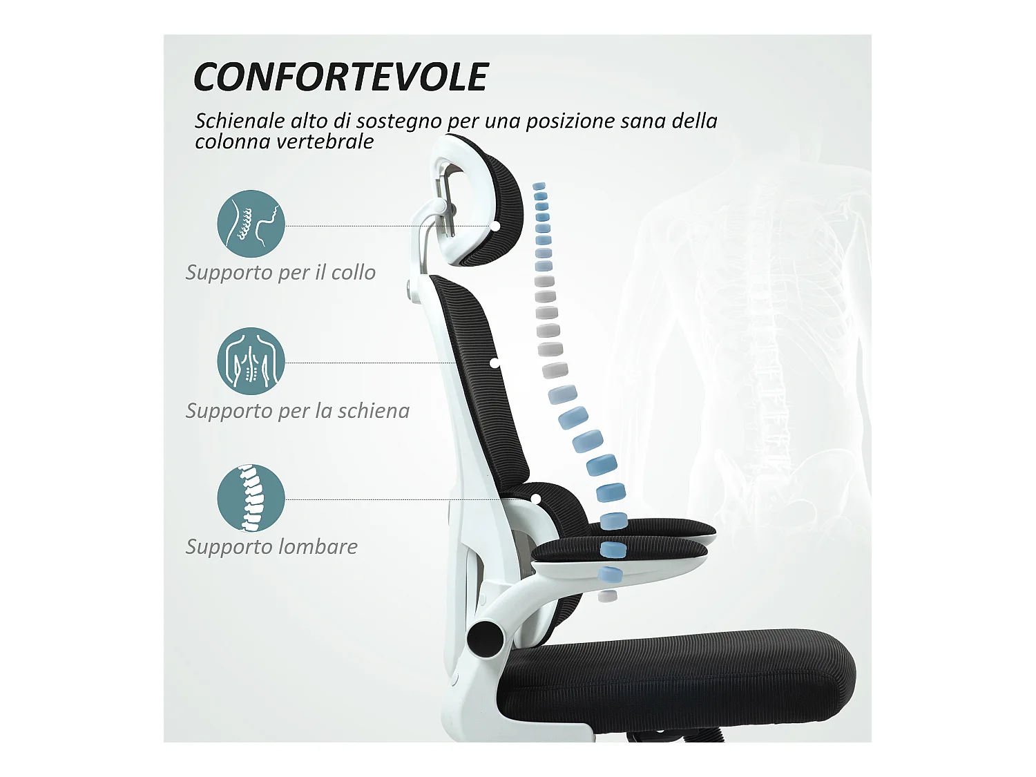 Sedia da ufficio ergonomica con poggiatesta e altezza regolabili nero