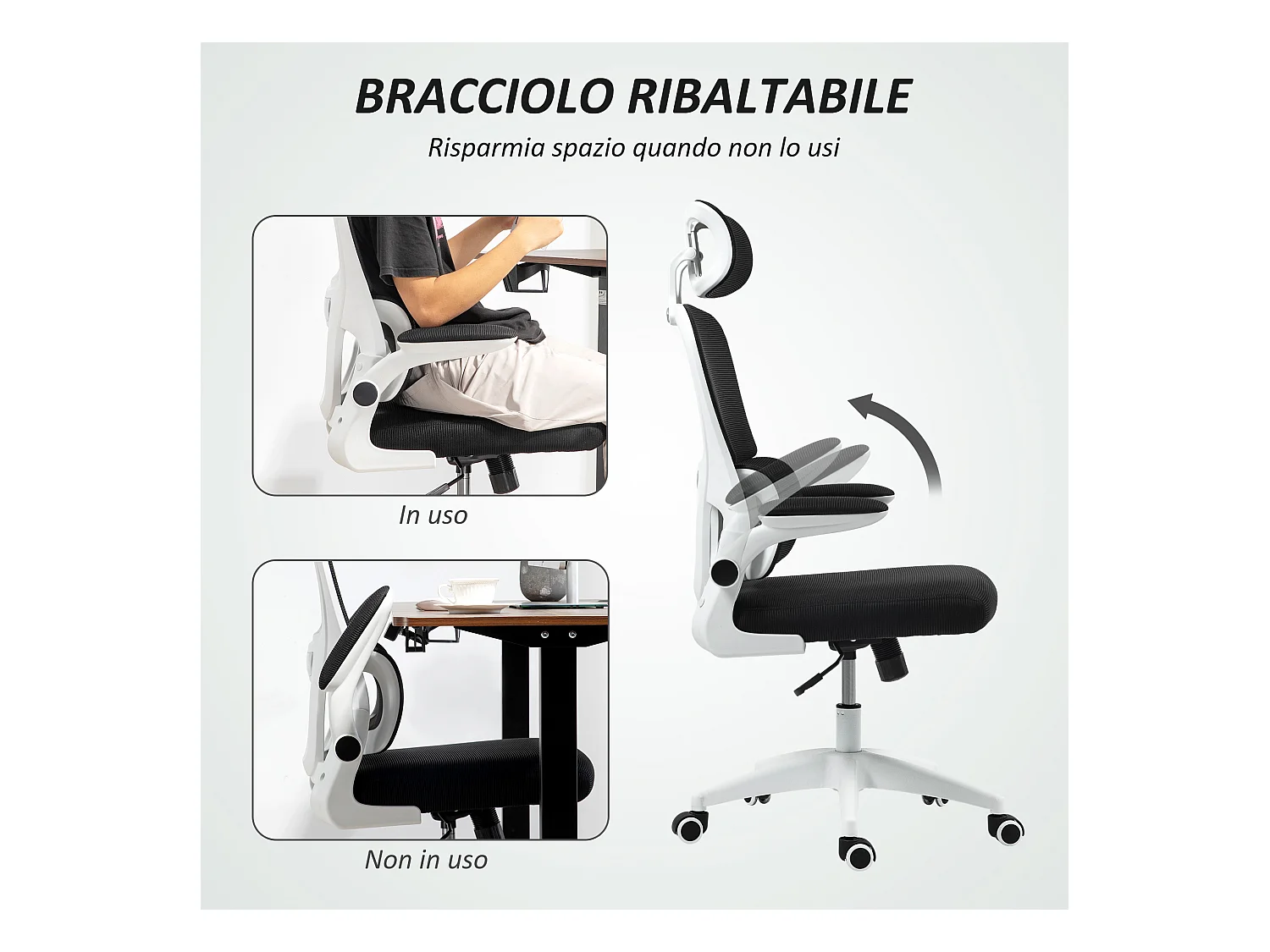 Sedia da ufficio ergonomica con poggiatesta e altezza regolabili nero