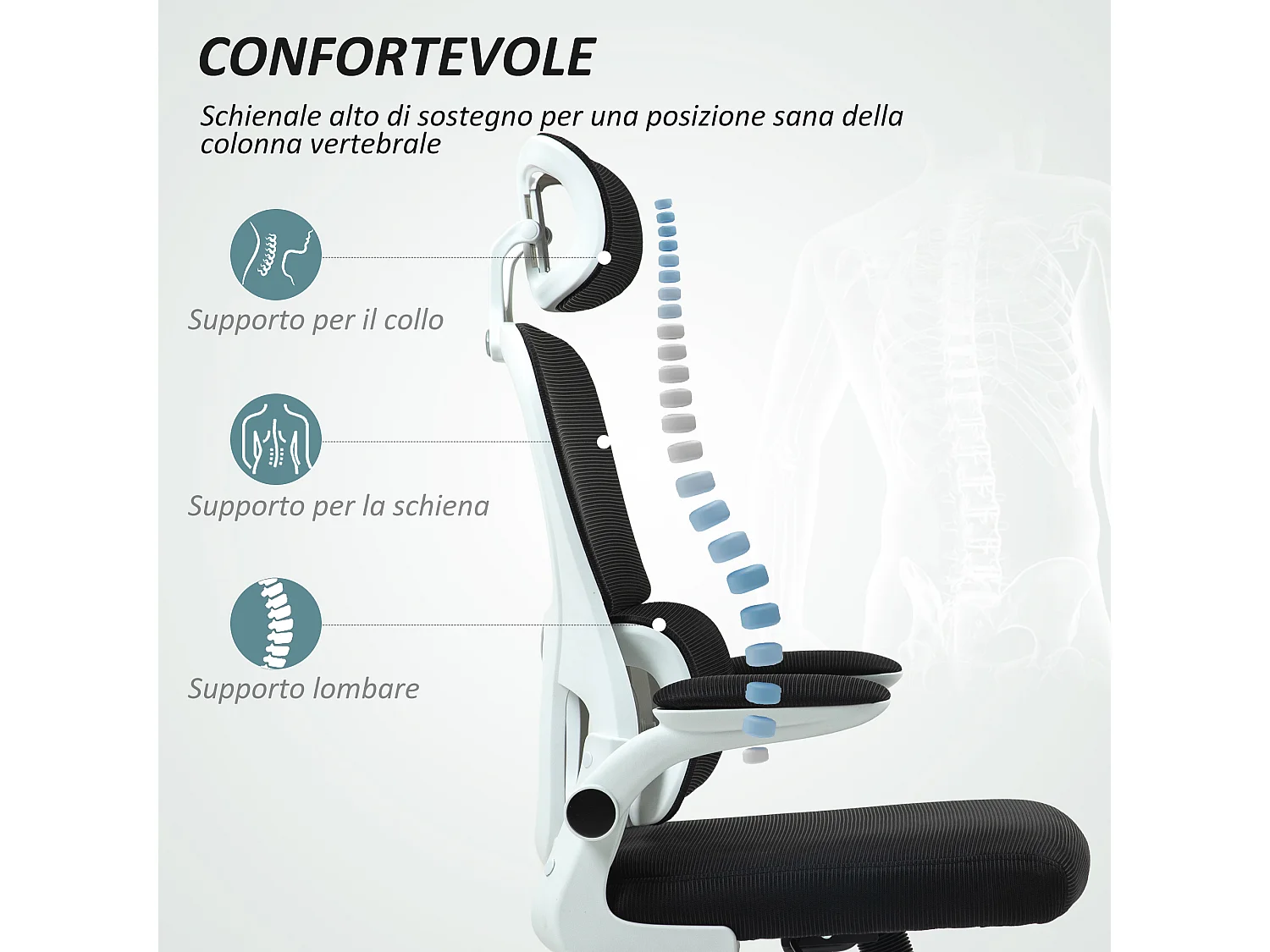 Sedia da ufficio ergonomica con poggiatesta e altezza regolabili nero