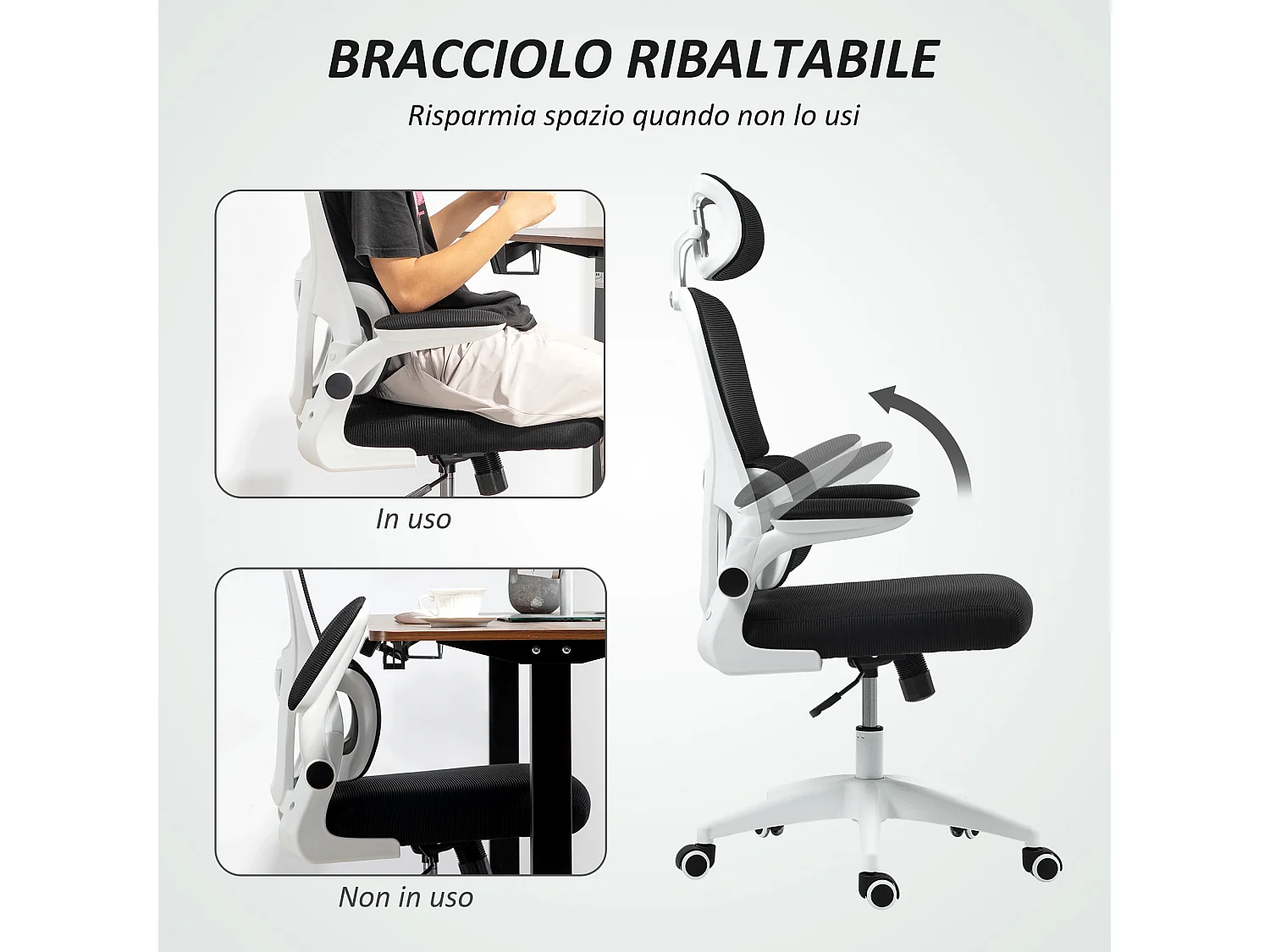 Sedia da ufficio ergonomica con poggiatesta e altezza regolabili nero
