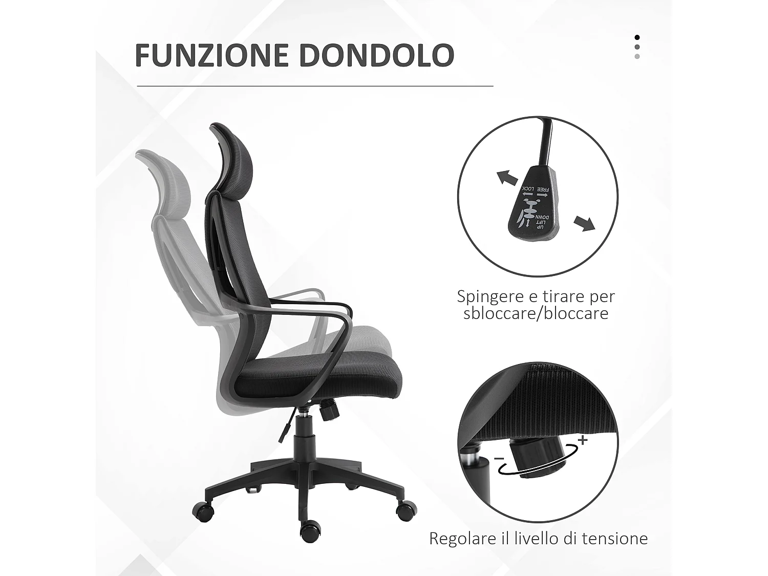 Sedia da ufficio reclinabile con poggiatesta e supporto lombare nero