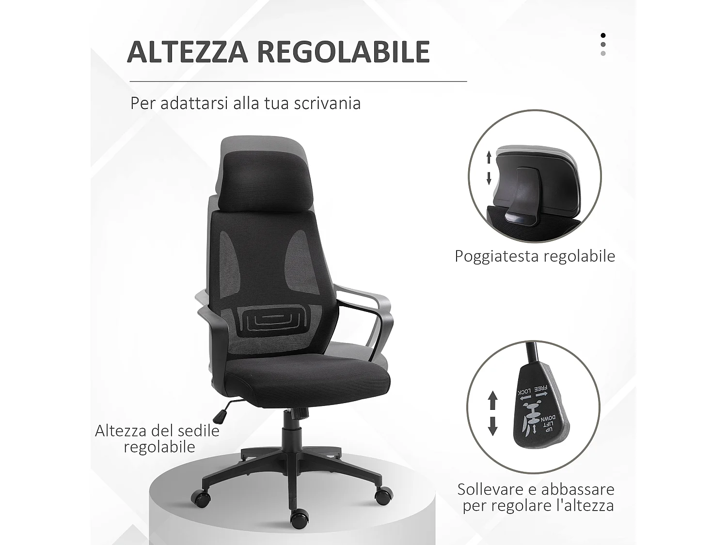 Sedia da ufficio reclinabile con poggiatesta e supporto lombare nero