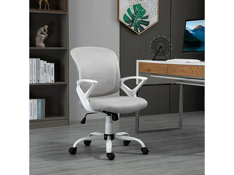 Sedia da ufficio girevole ergonomica in tessuto a rete grigio