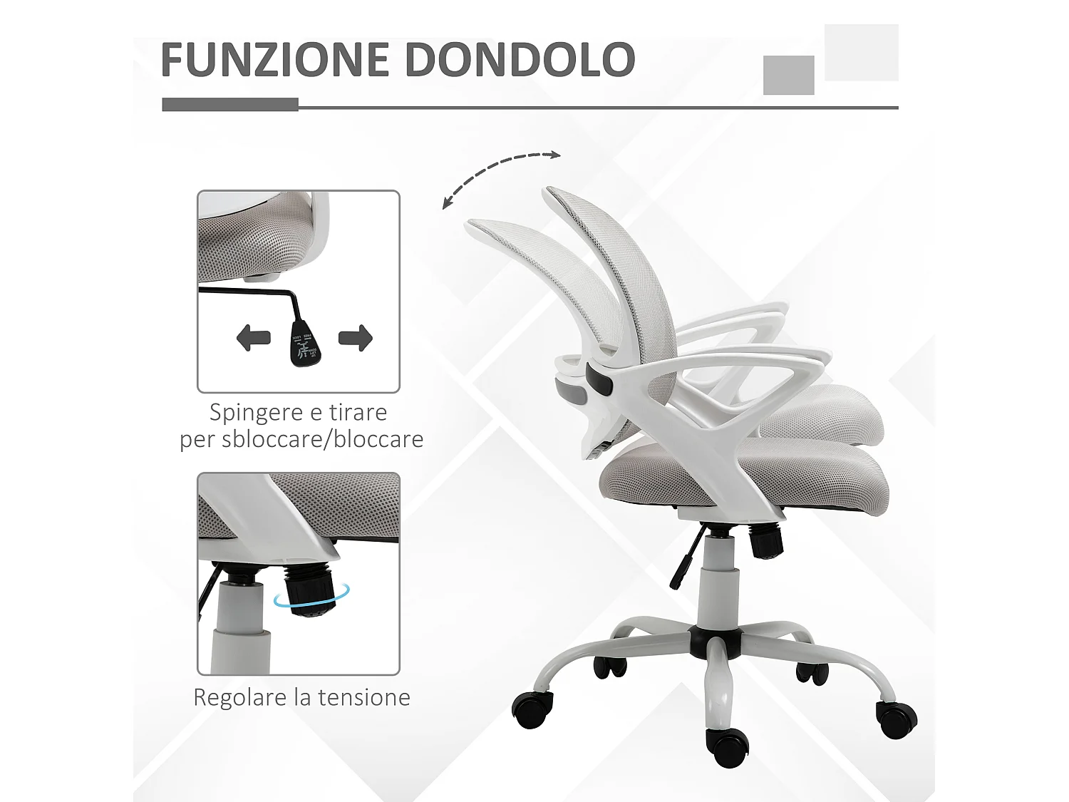 Sedia da ufficio girevole ergonomica in tessuto a rete grigio