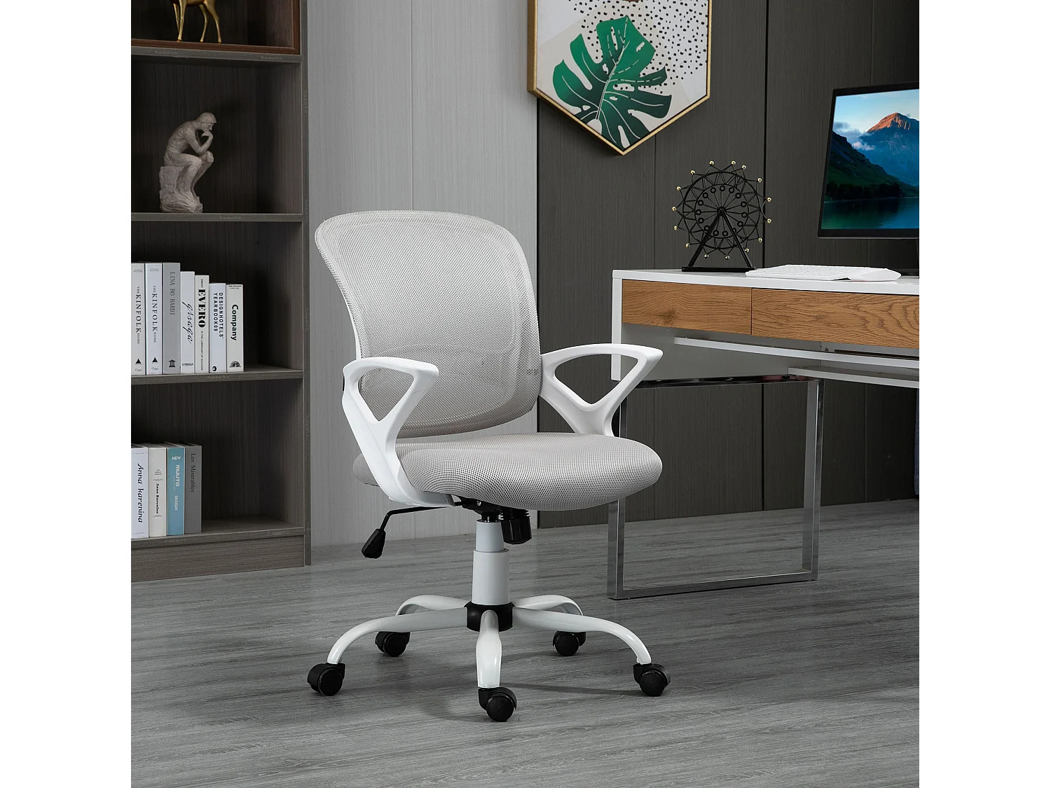 Sedia da ufficio girevole ergonomica in tessuto a rete grigio
