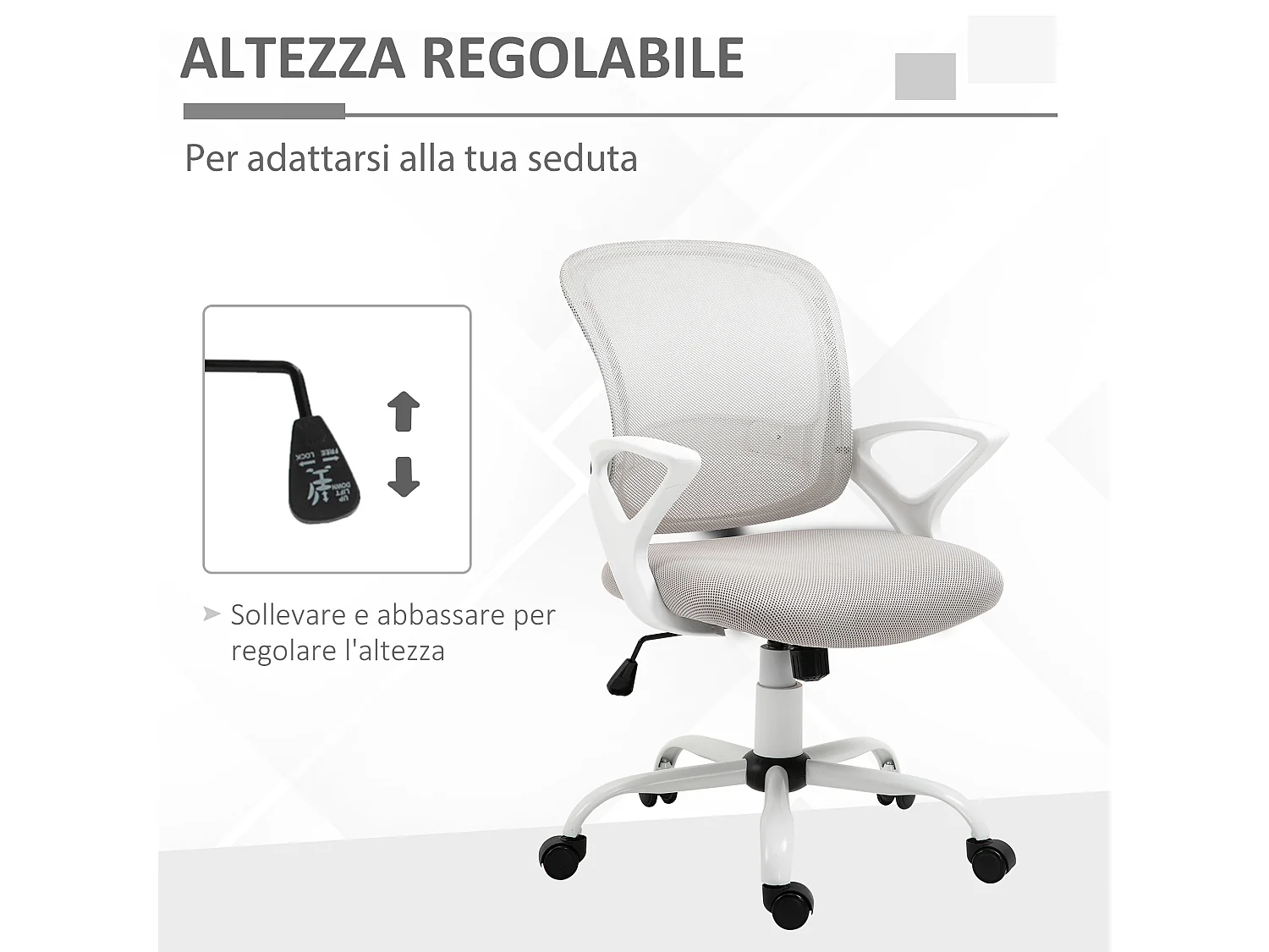 Sedia da ufficio girevole ergonomica in tessuto a rete grigio