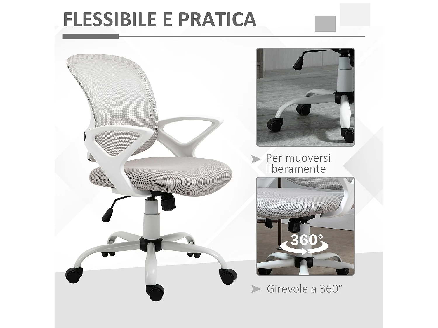 Sedia da ufficio girevole ergonomica in tessuto a rete grigio