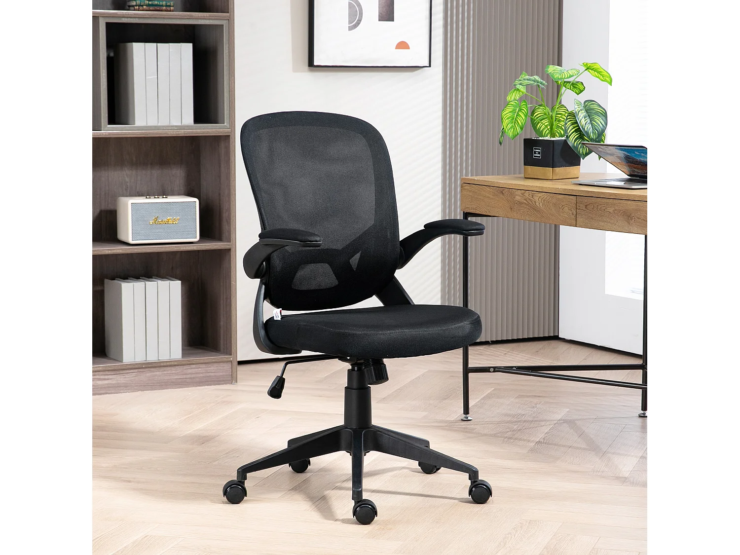 Sedia da ufficio ergonomica girevole e regolabile in tessuto nero