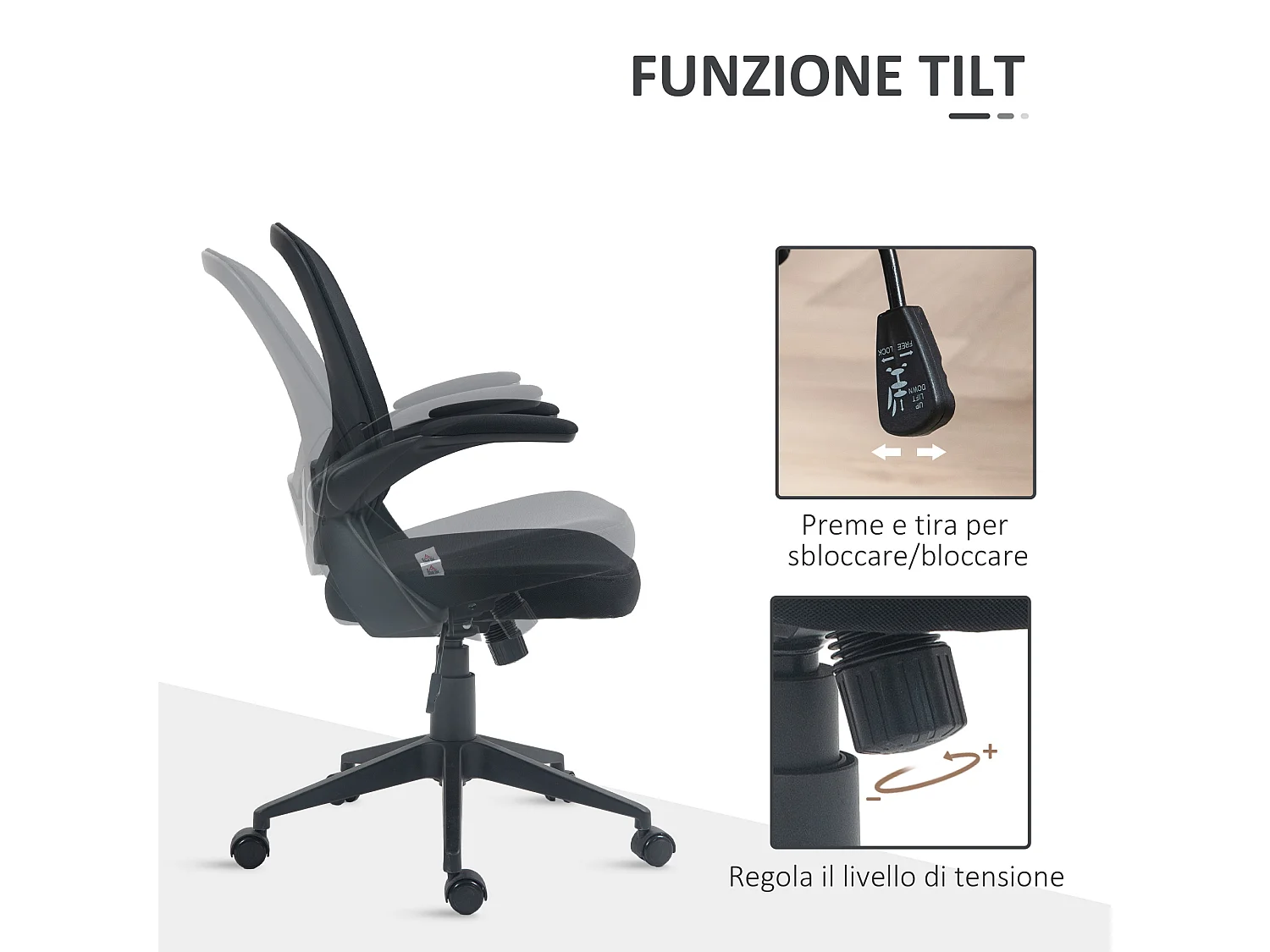 Sedia da ufficio ergonomica girevole e regolabile in tessuto nero
