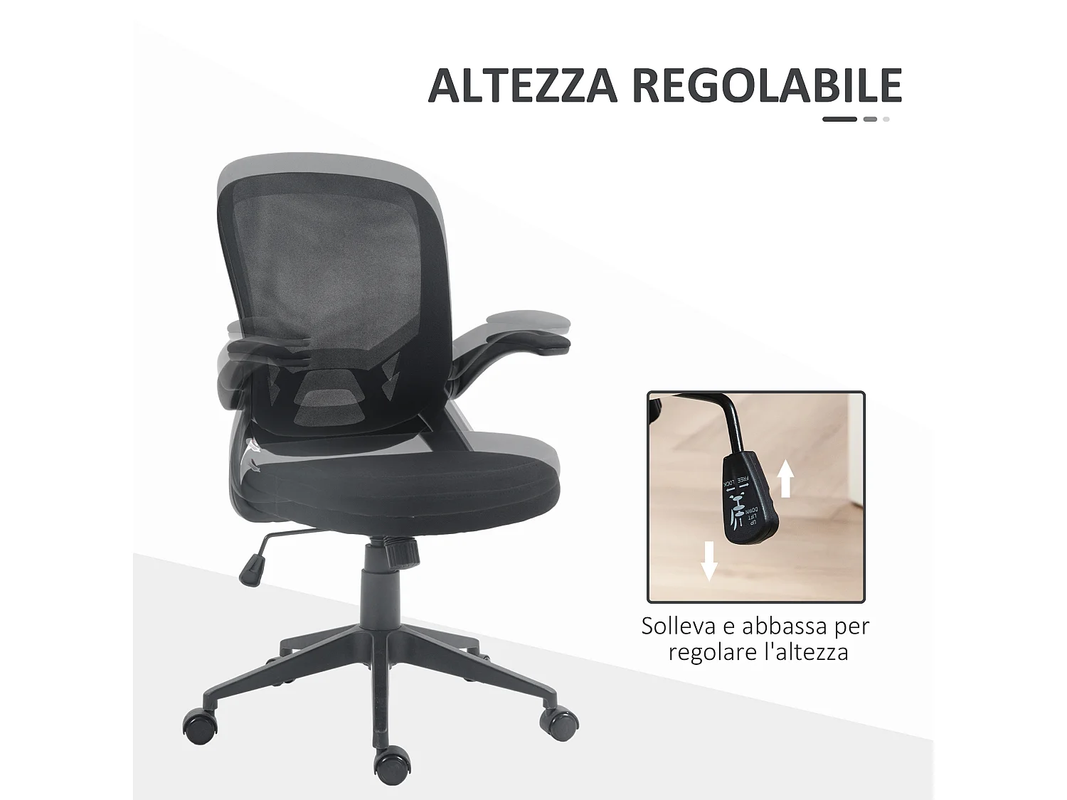 Sedia da ufficio ergonomica girevole e regolabile in tessuto nero